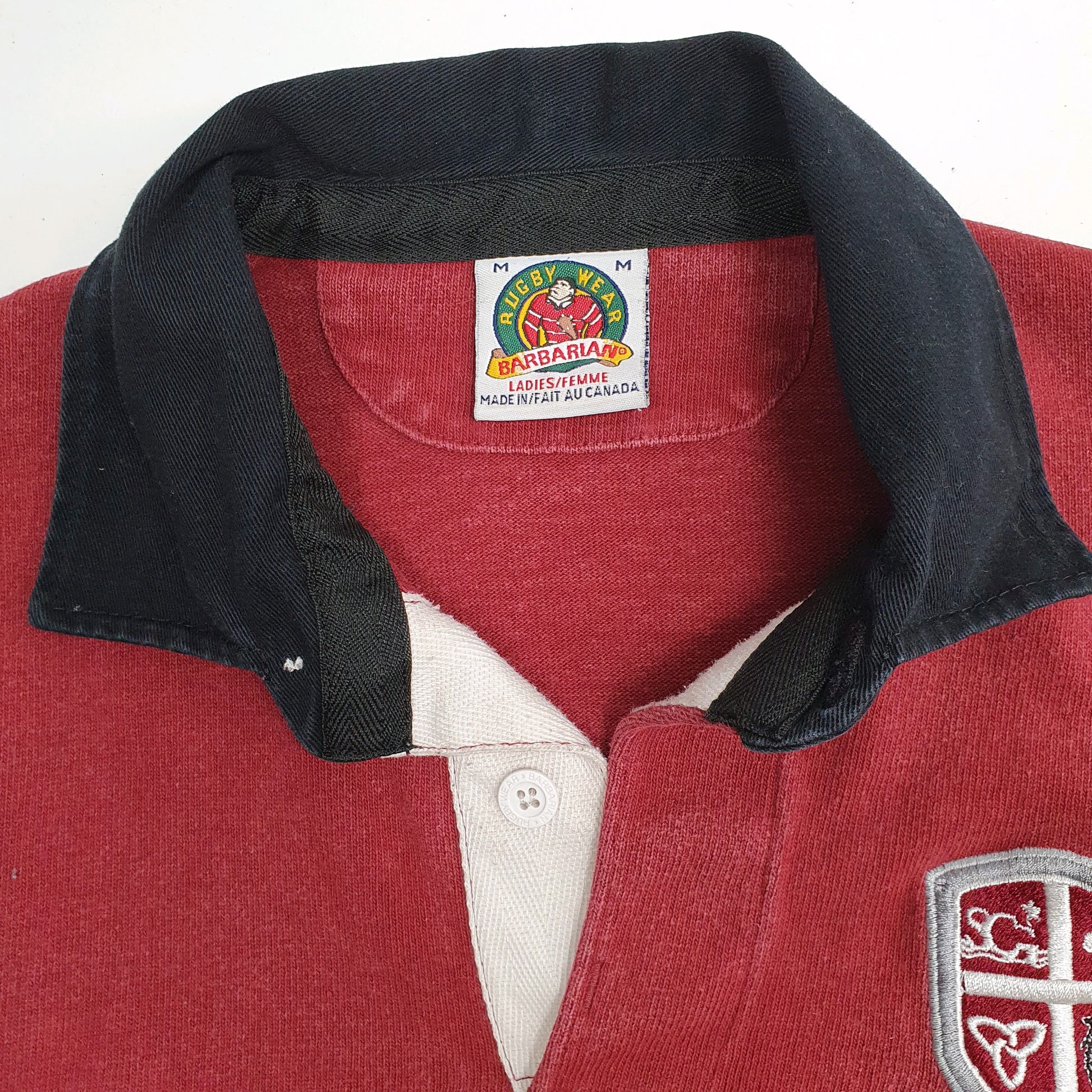 Womens Red Barbarian Rugby Hoodie Polo Shirt