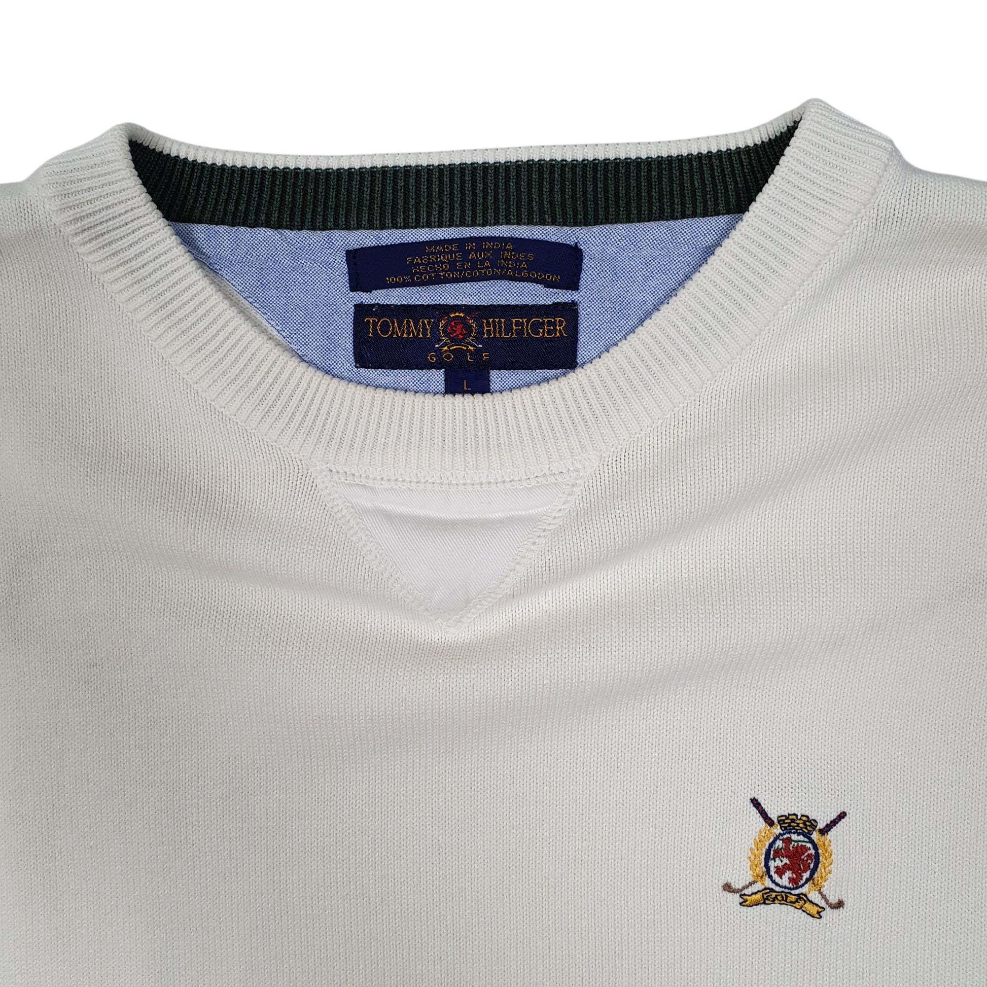 Mens White Tommy Hilfiger Vintage 00s Golf Crewneck Jumper