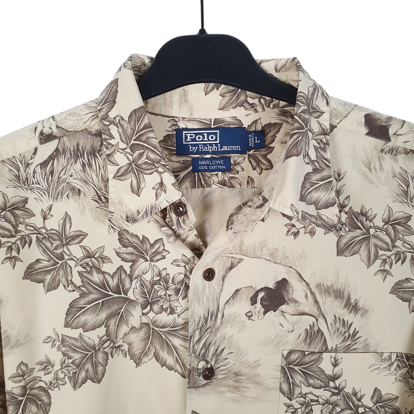 Mens Beige Polo Ralph Lauren Marlowe Hunting Dogs  Shirt