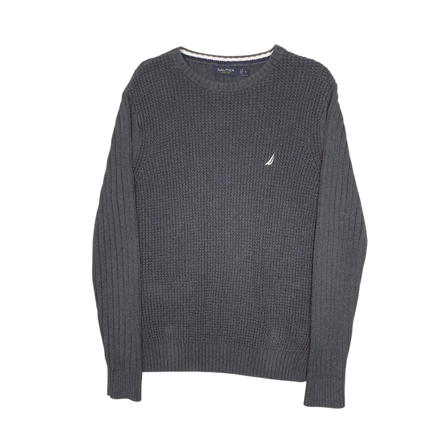 Mens Grey Nautica Waffle Knit Crewneck Jumper