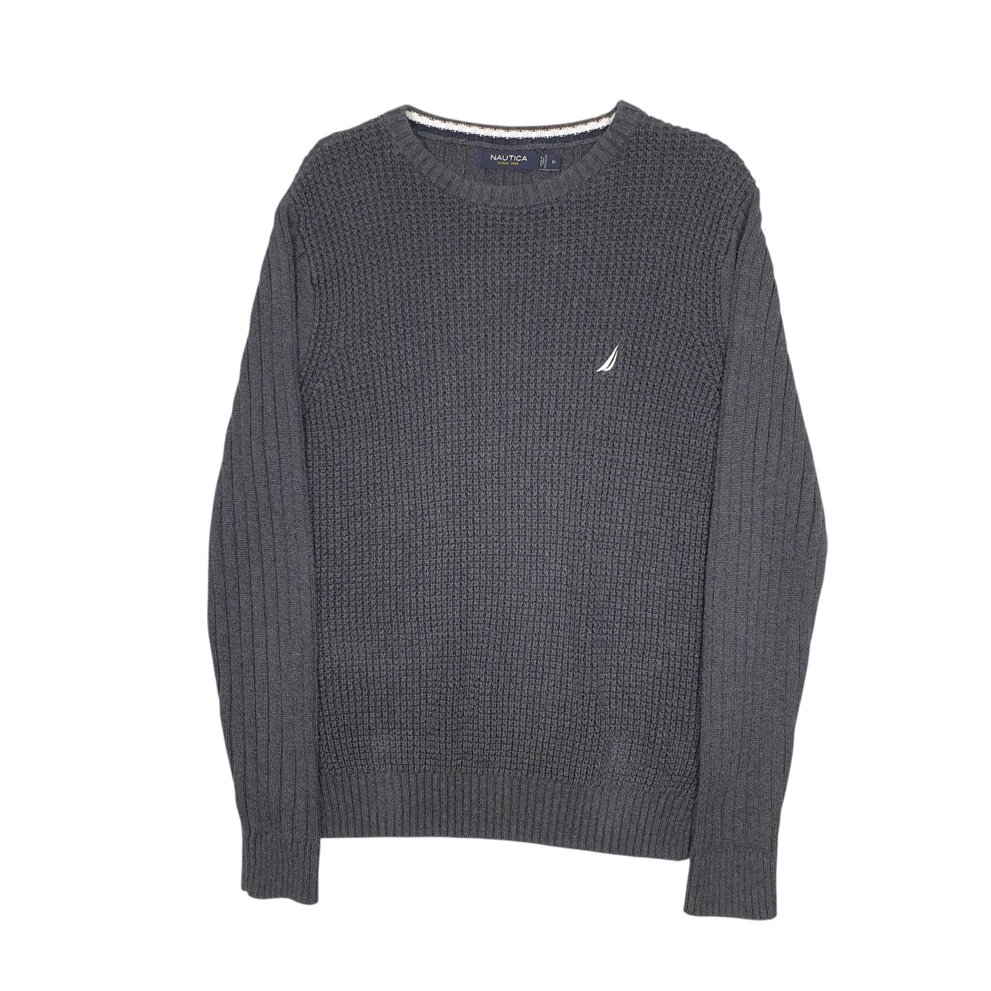 Mens Grey Nautica Waffle Knit Crewneck Jumper