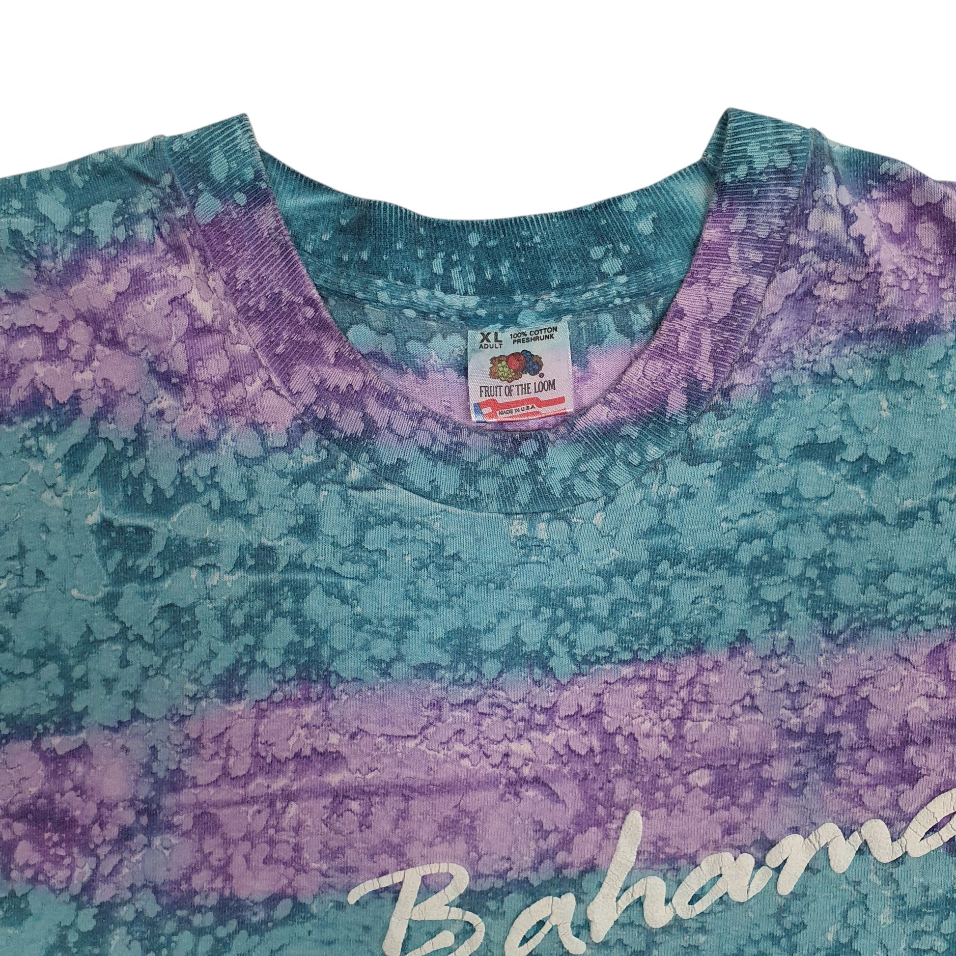 Mens Blue Fruit Of The Loom Single Stitch Vintage 90s Tie Dye Bahamas  T Shirt