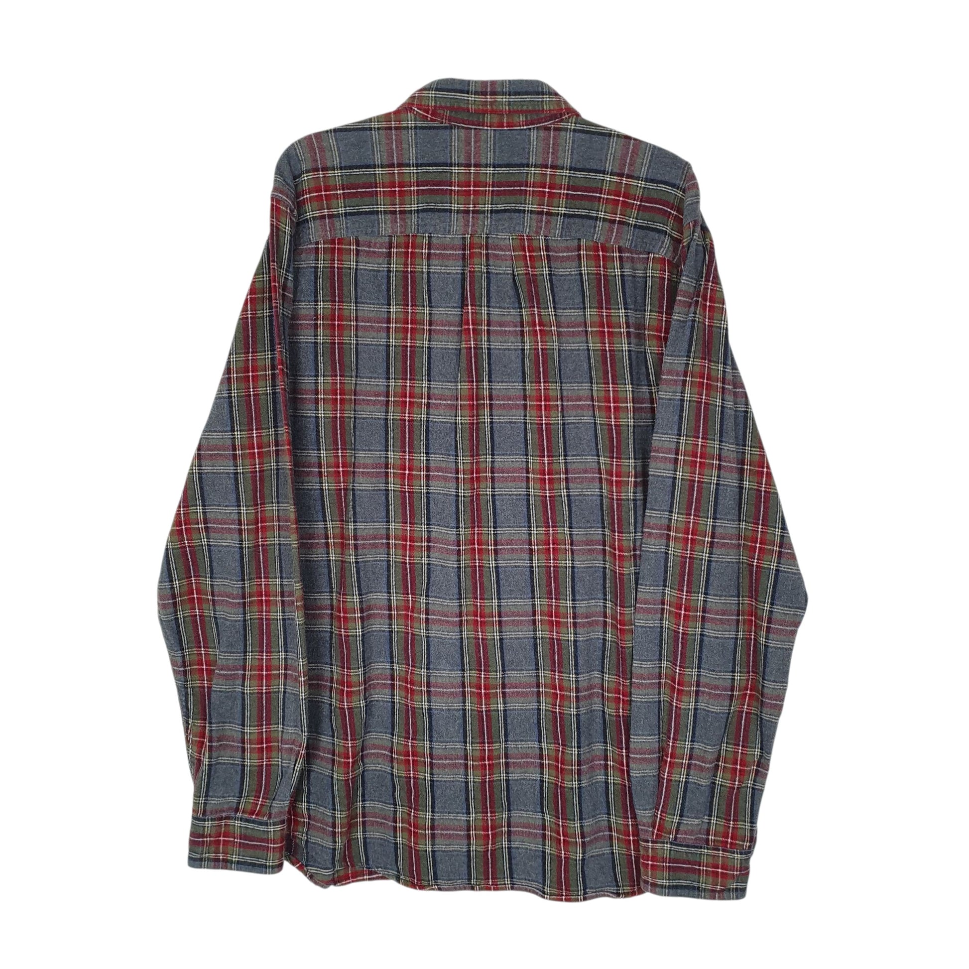 Mens Grey L.L.Bean Scotch Plaid Flannel  Shirt