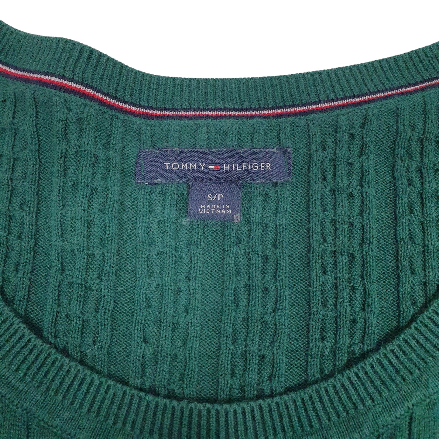 Womens Green Tommy Hilfiger Cable Knit Crewneck Jumper