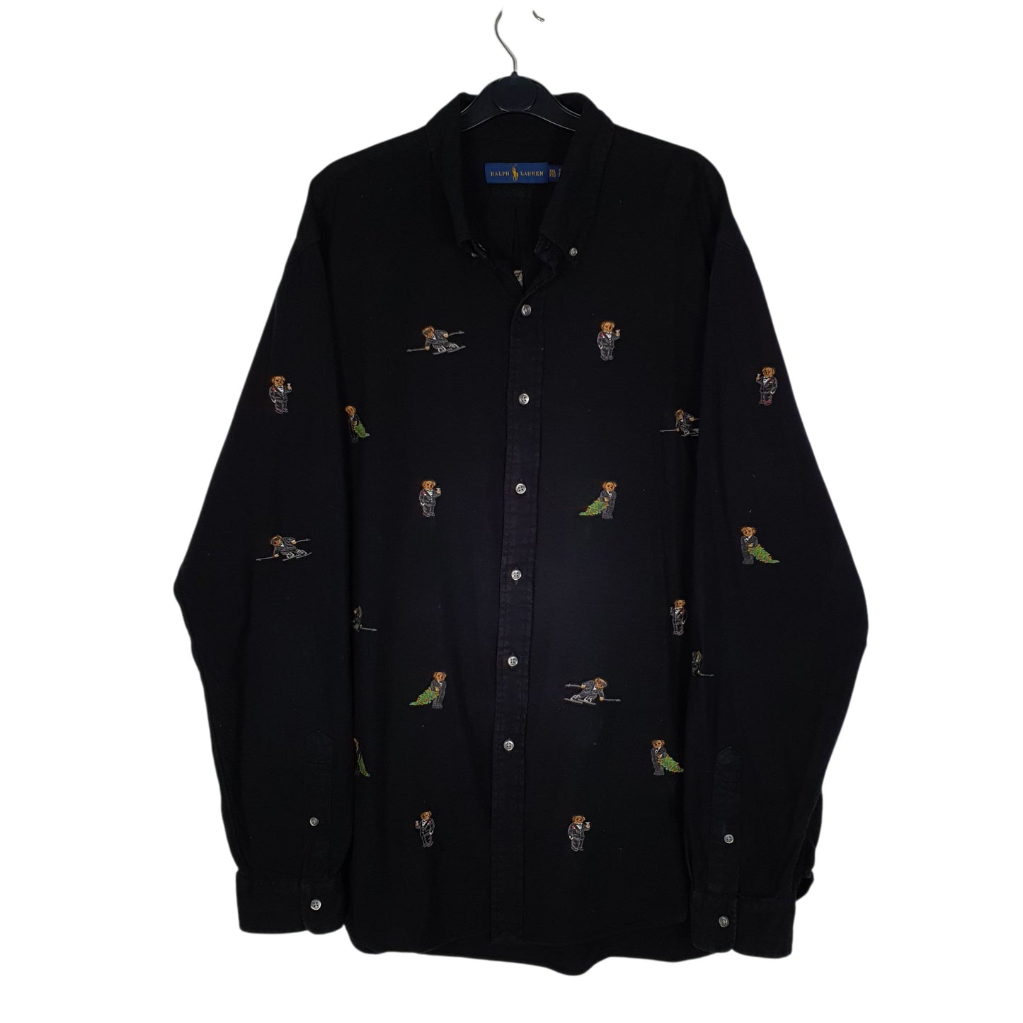 Mens Black Polo Ralph Lauren Polo Bear Skiing Long Sleeve Shirt