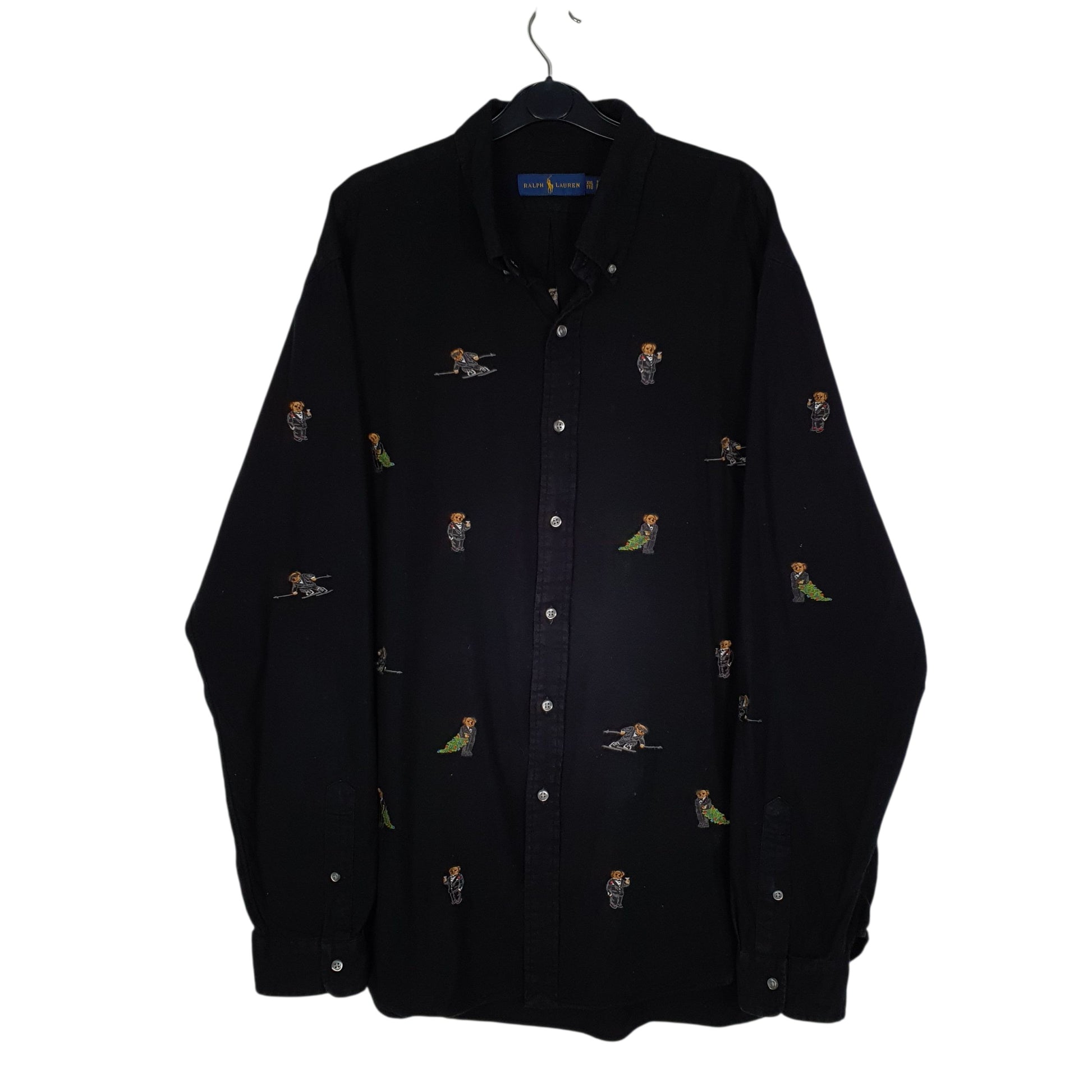 Mens Black Polo Ralph Lauren Polo Bear Skiing Long Sleeve Shirt