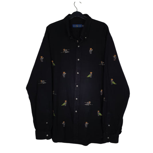 Mens Black Polo Ralph Lauren Polo Bear Skiing Long Sleeve Shirt