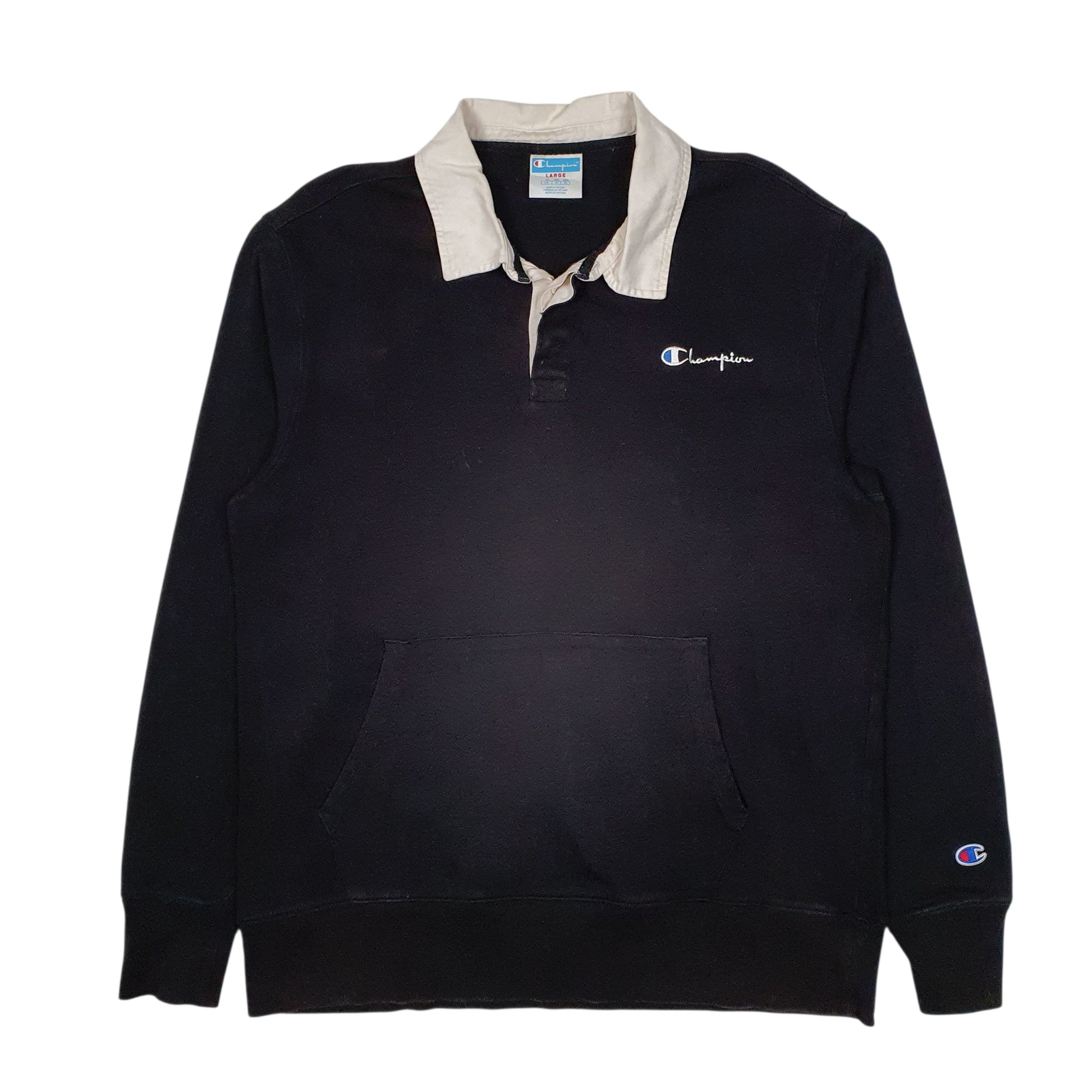Mens Black Champion Rugby Shirt Crewneck Jumper