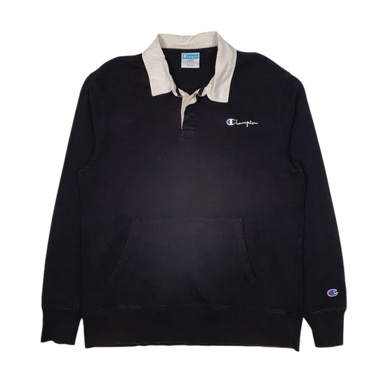Mens Black Champion Rugby Shirt Crewneck Jumper