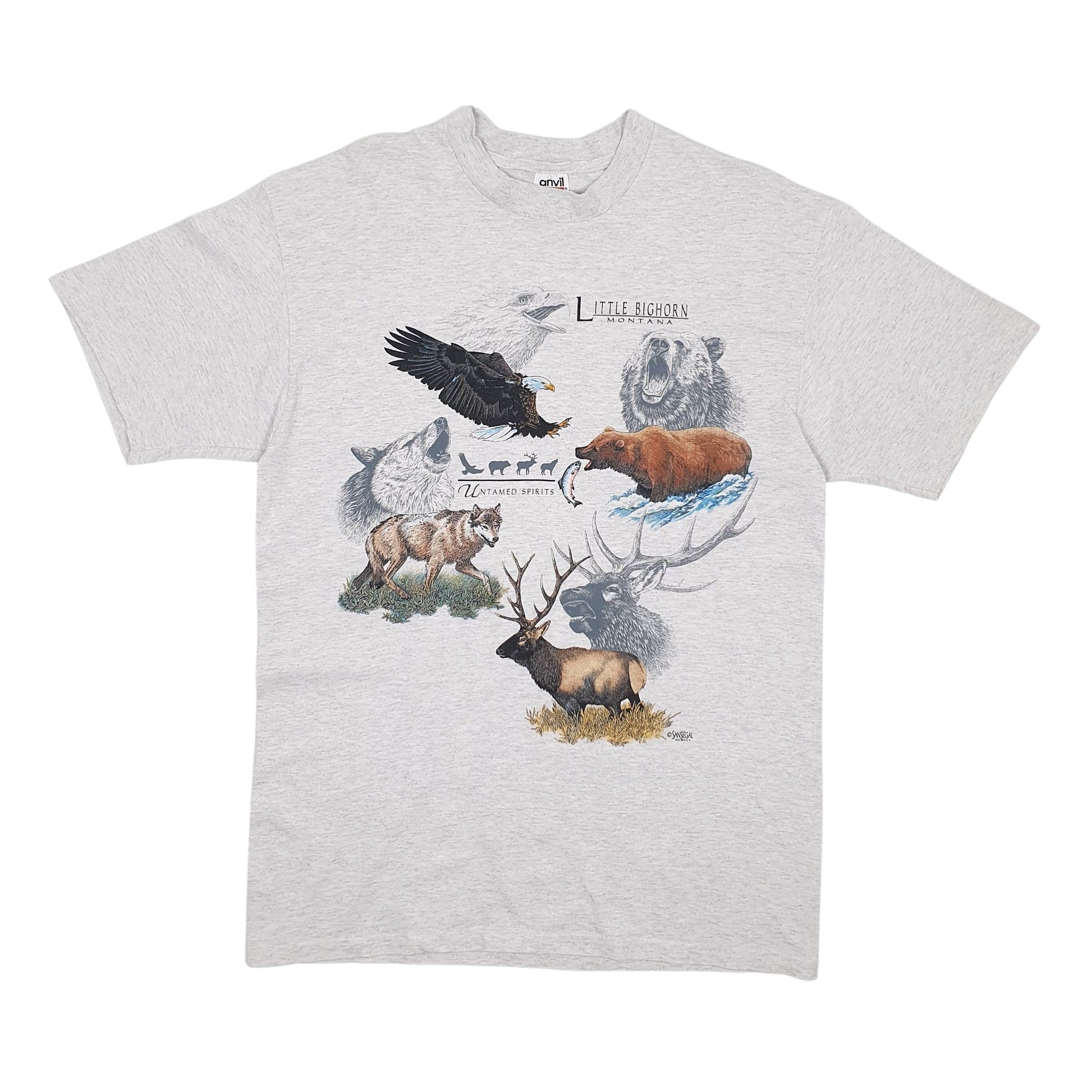 Mens Grey Anvil Single Stitch Vintage 90s Short Sleeve T Shirt