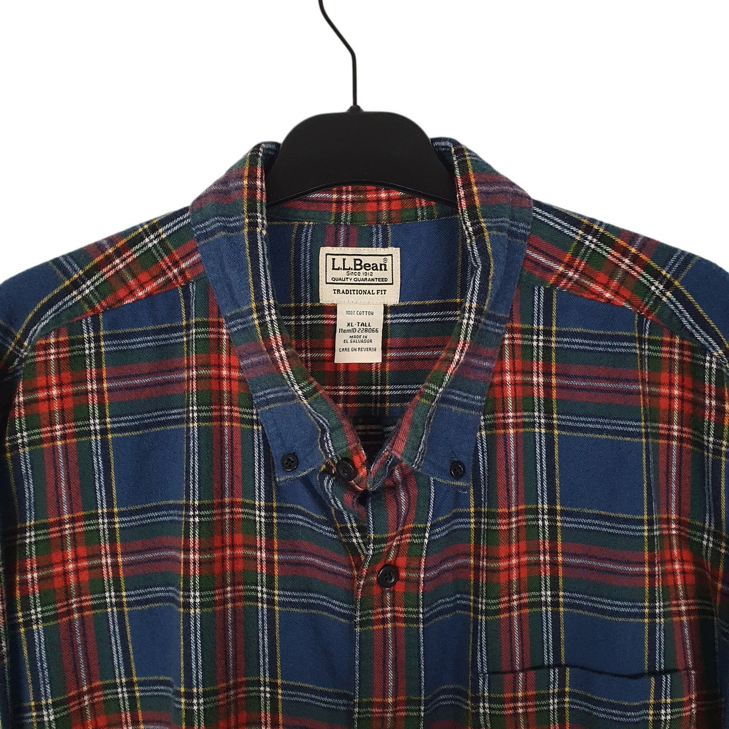 Mens Blue L.L.Bean Scotch Plaid Flannel  Shirt