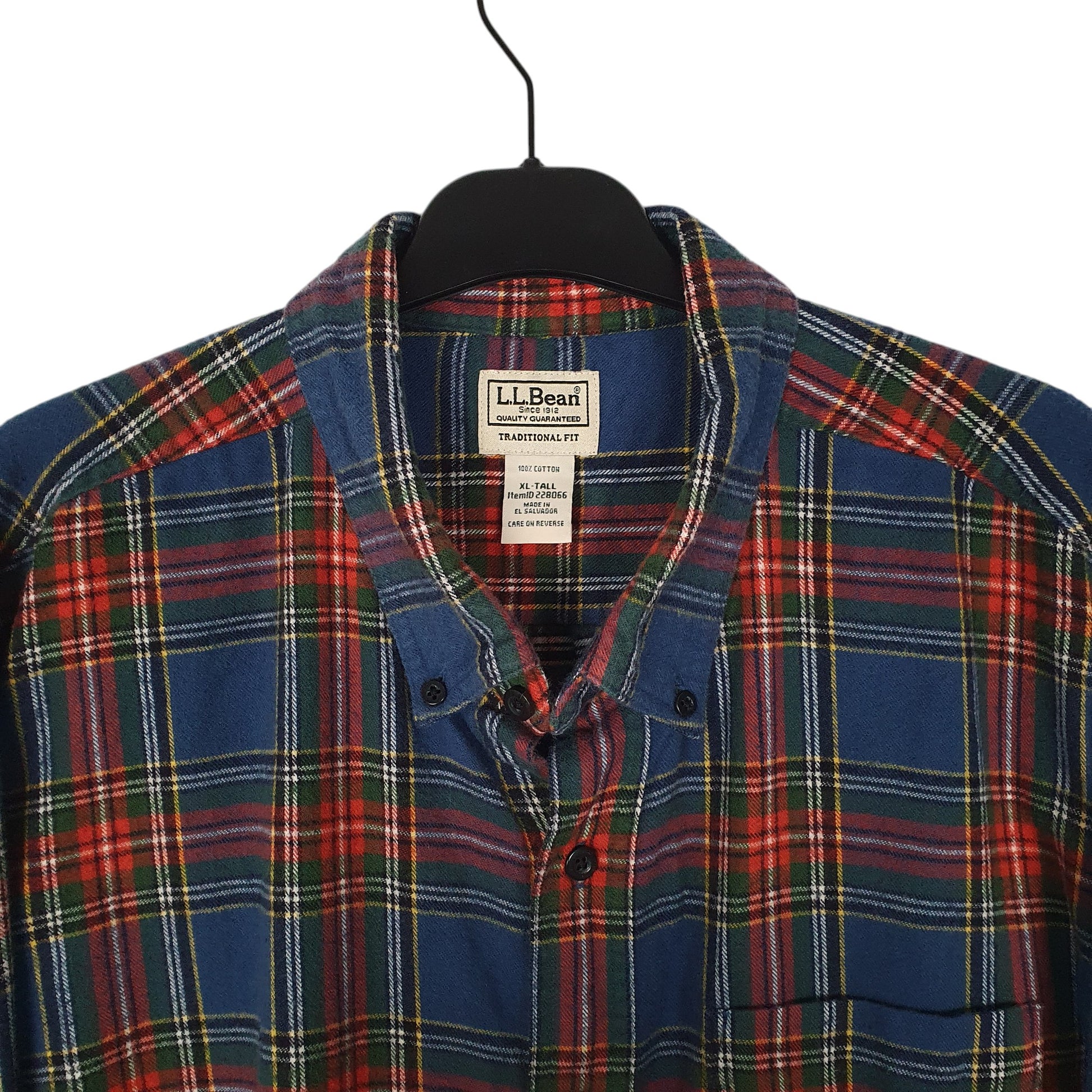 Mens Blue L.L.Bean Scotch Plaid Flannel  Shirt