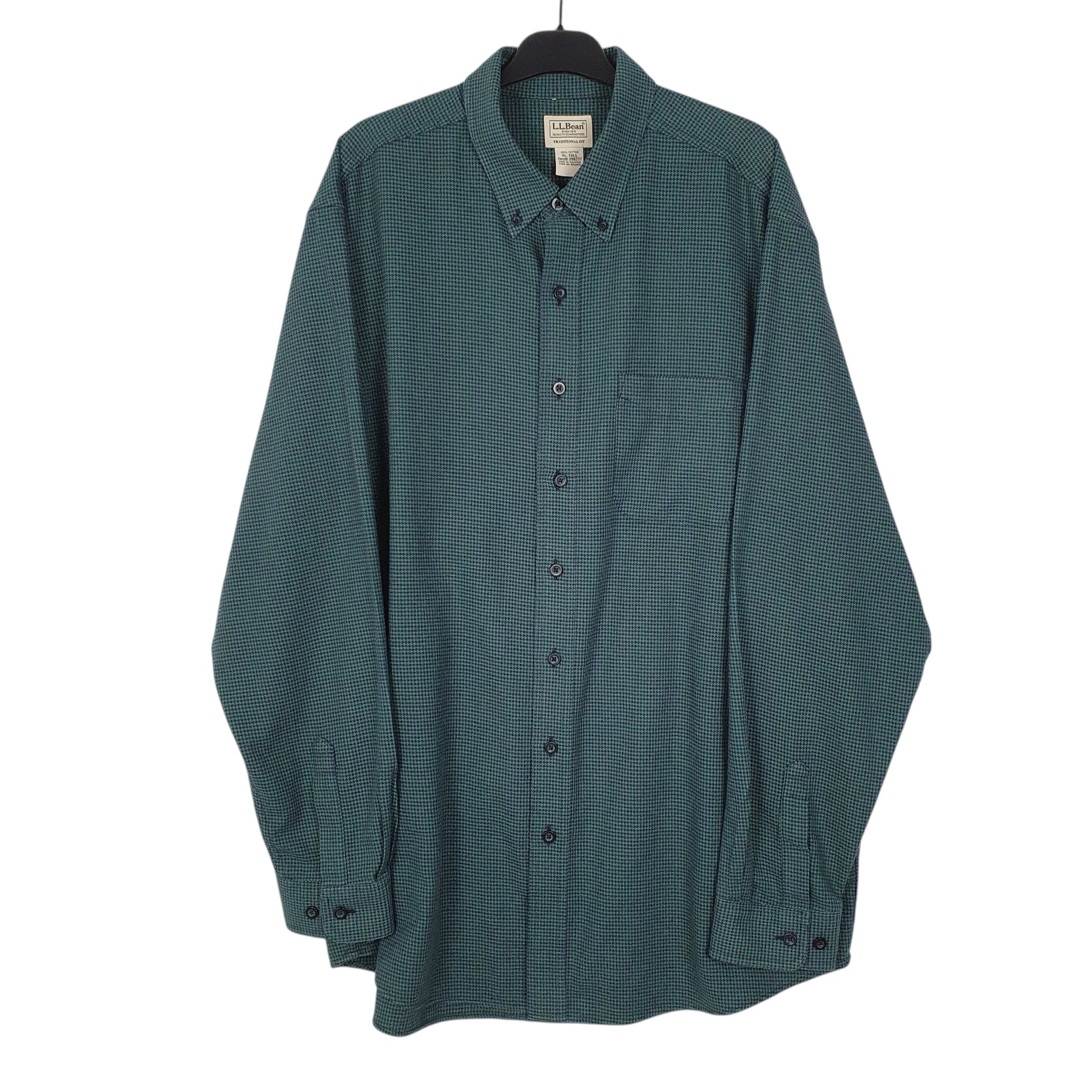 Mens Green L.L.Bean Houndstooth Long Sleeve Shirt