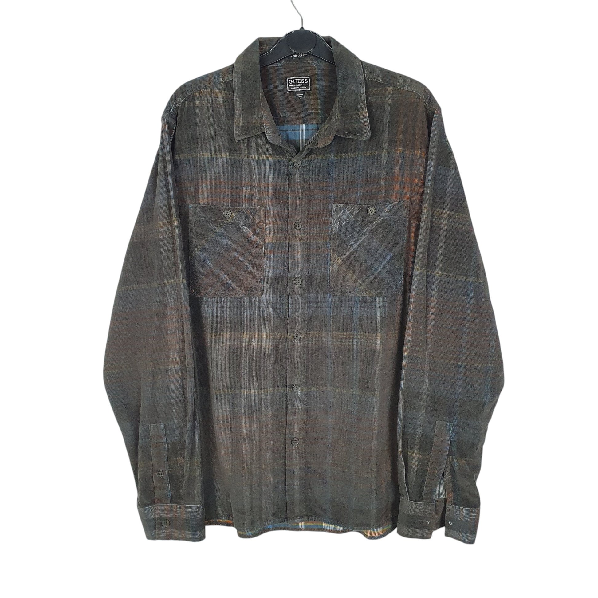 Mens Grey Guess Corduroy Long Sleeve Shirt