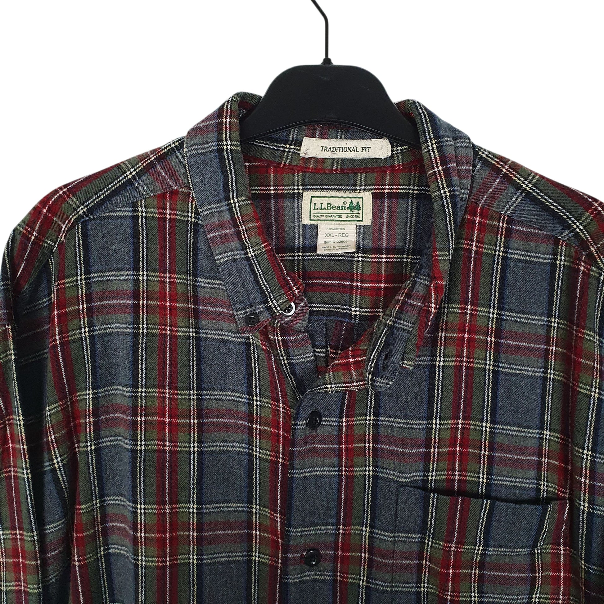 Mens Grey L.L.Bean Thick Scotch Plaid Flannel  Shirt