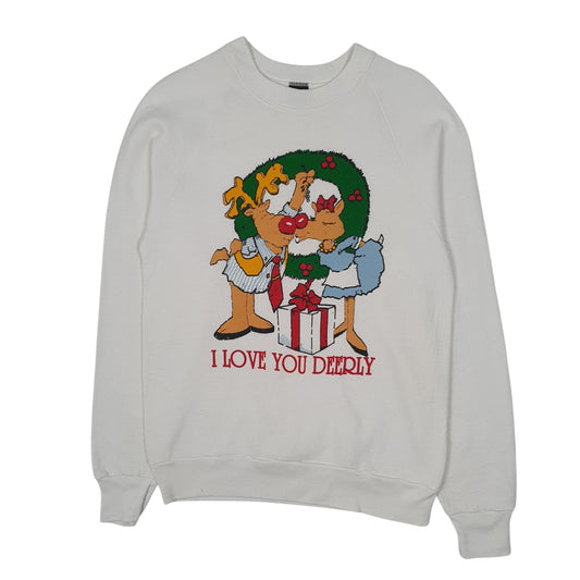 Womens White Screen Stars Vintage 90s Made In USA Chrismas Crewneck Jumper