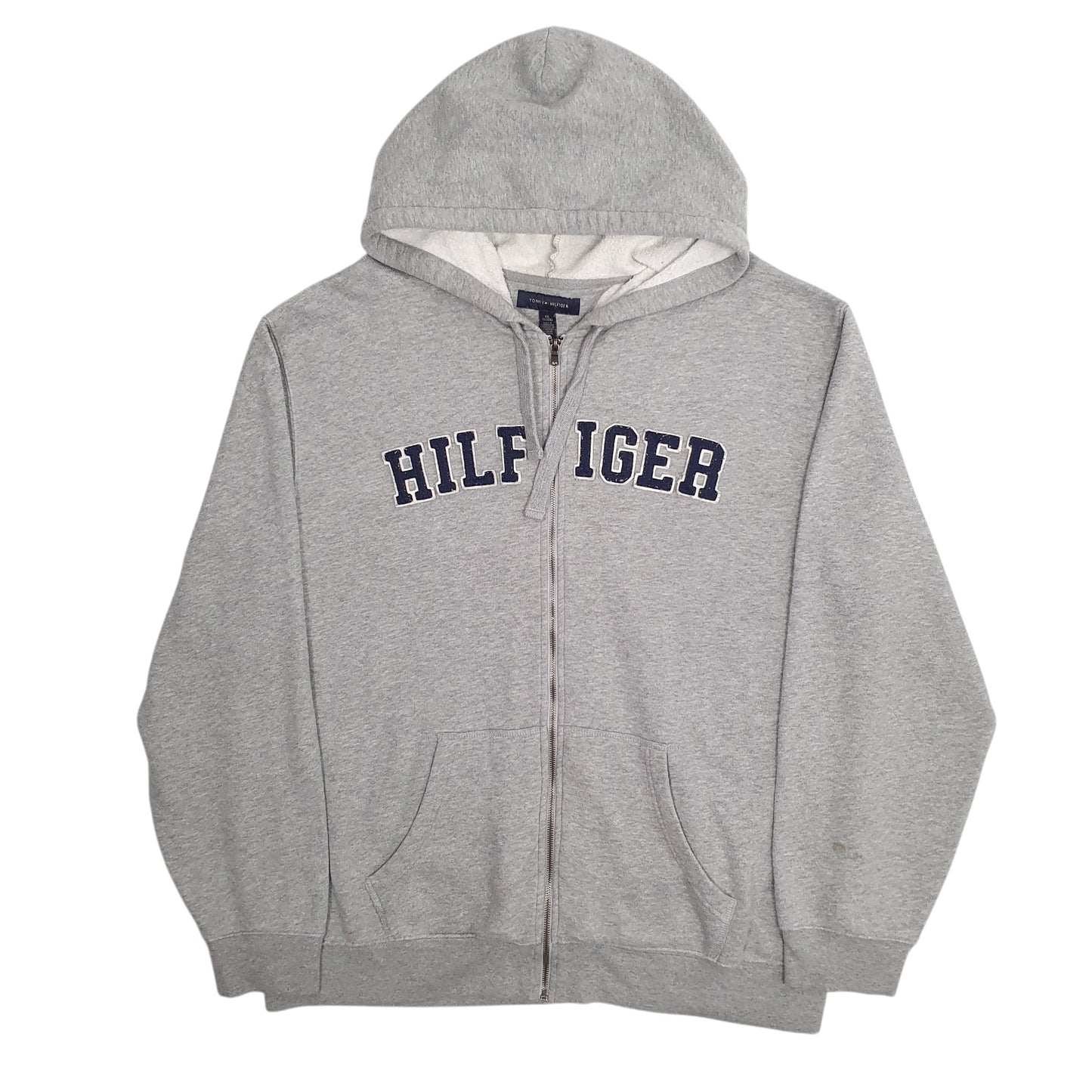 Mens Grey Tommy Hilfiger Hoodie Spellout Full Zip Jumper