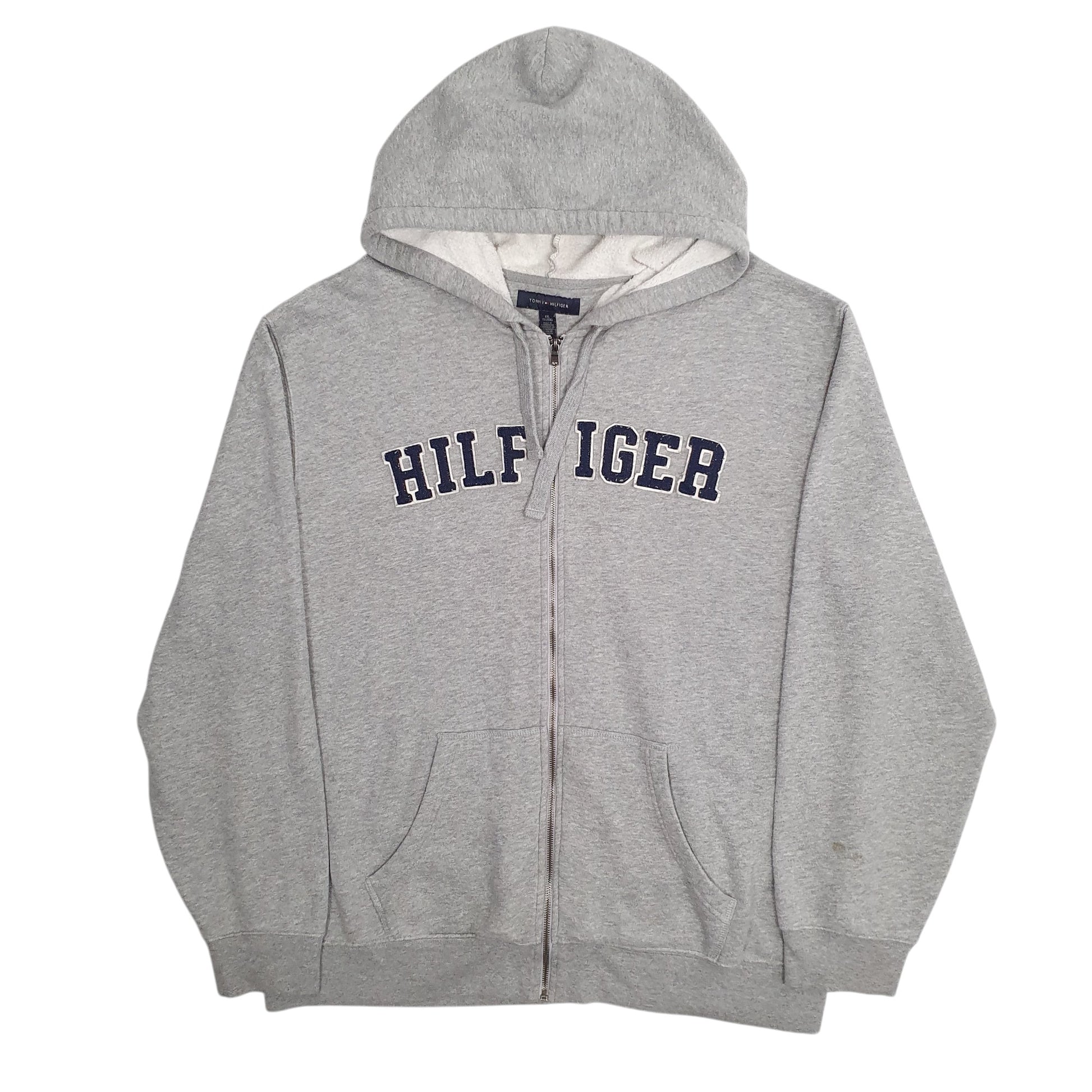 Mens Grey Tommy Hilfiger Hoodie Spellout Full Zip Jumper