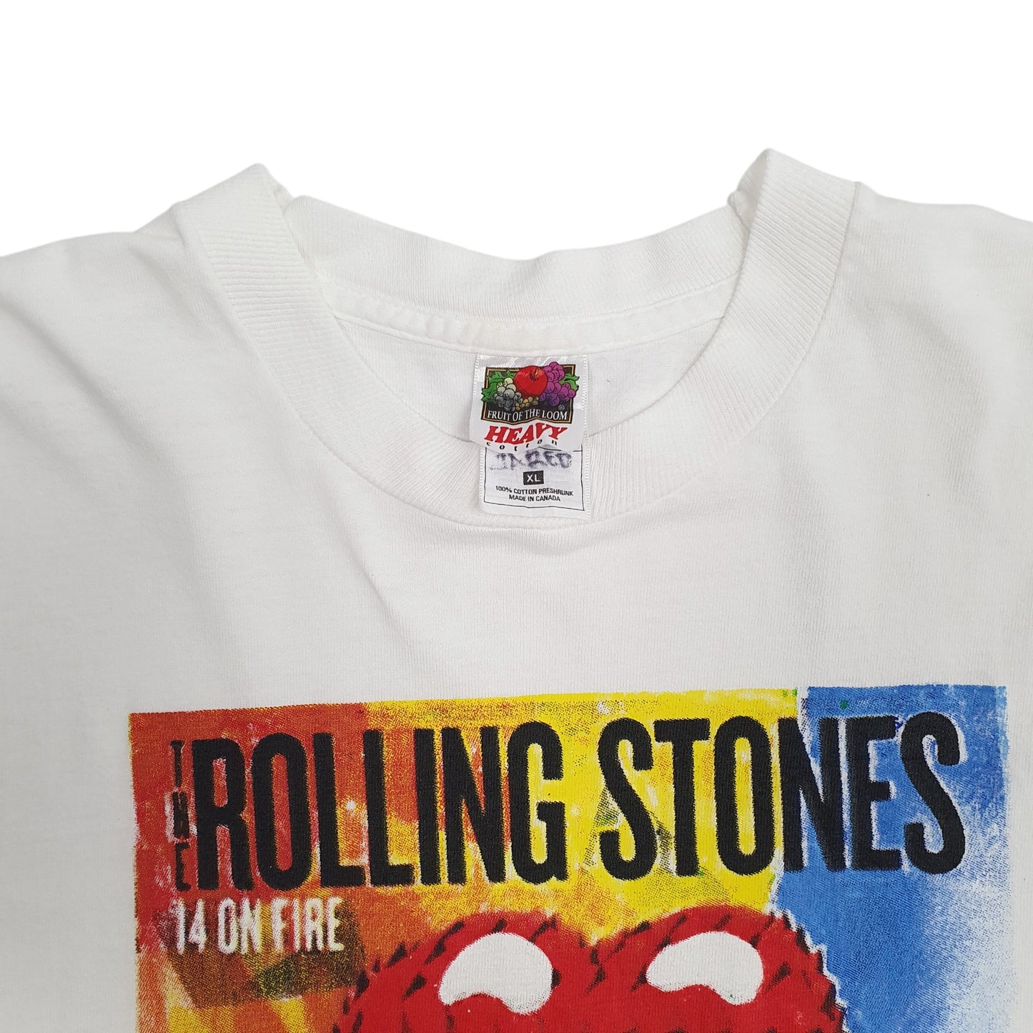 Mens White Fruit Of The Loom Rolling Stones 2014 On Fire  T Shirt