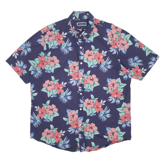 Mens Navy Club Room Hawaiian Short Sleeve Shirt