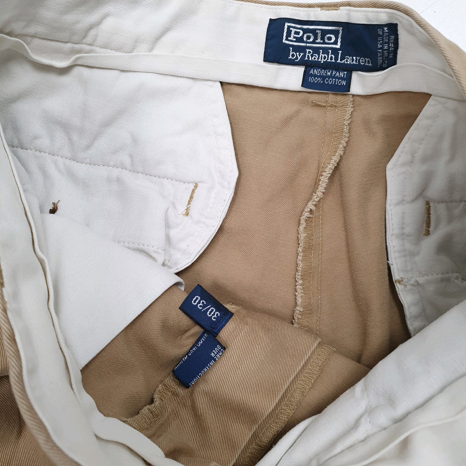 Mens Beige Polo Ralph Lauren Andrew Pleated Vintage 90s  Trousers