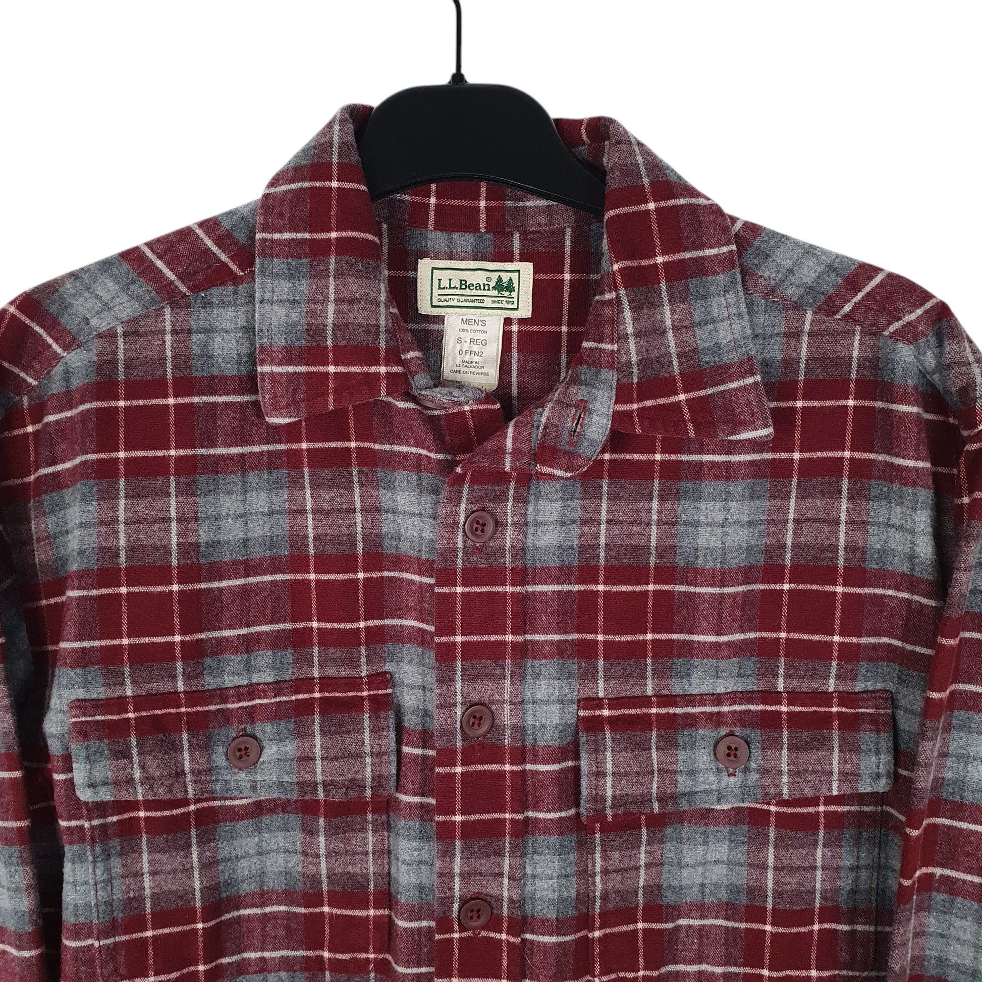 Mens Burgundy L.L.Bean Thick Flannel Plaid  Shirt