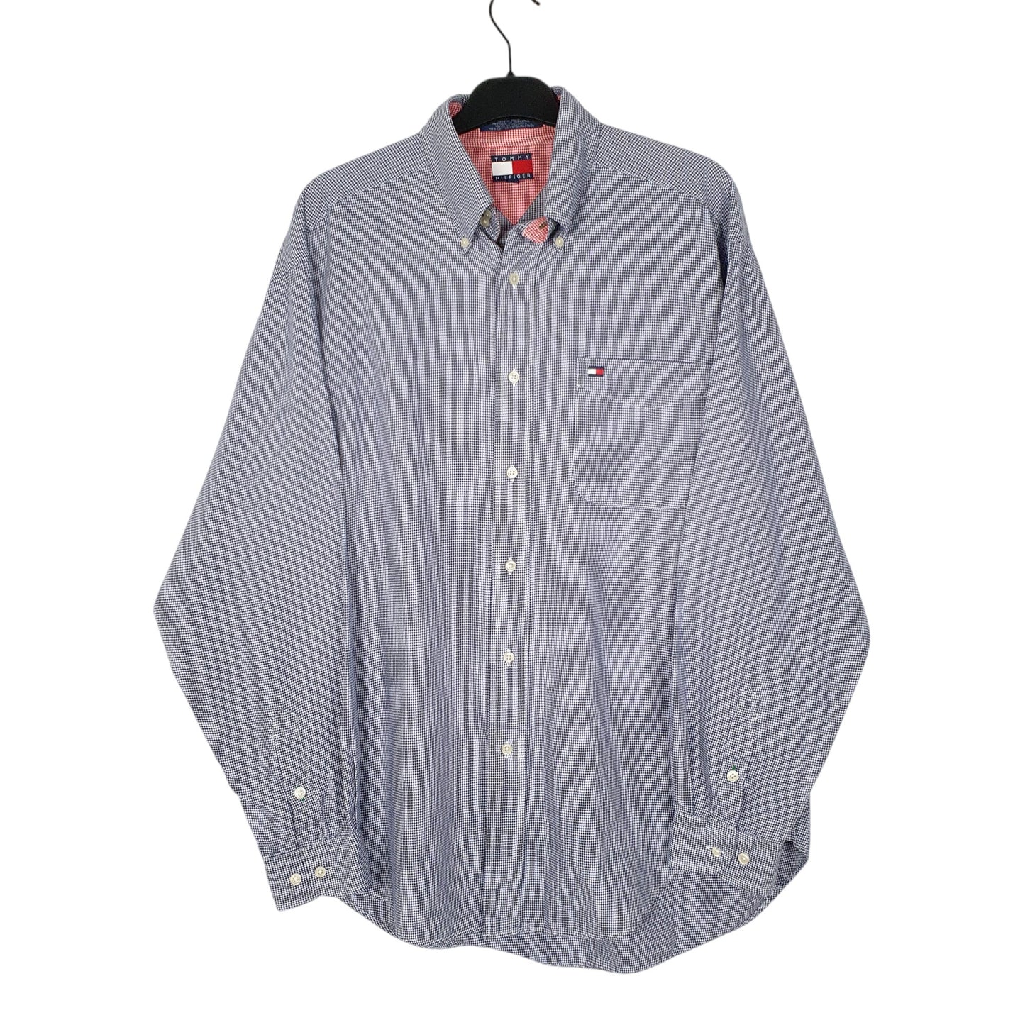 Mens Blue Tommy Hilfiger Houndstooth Vintage 00s Long Sleeve Shirt