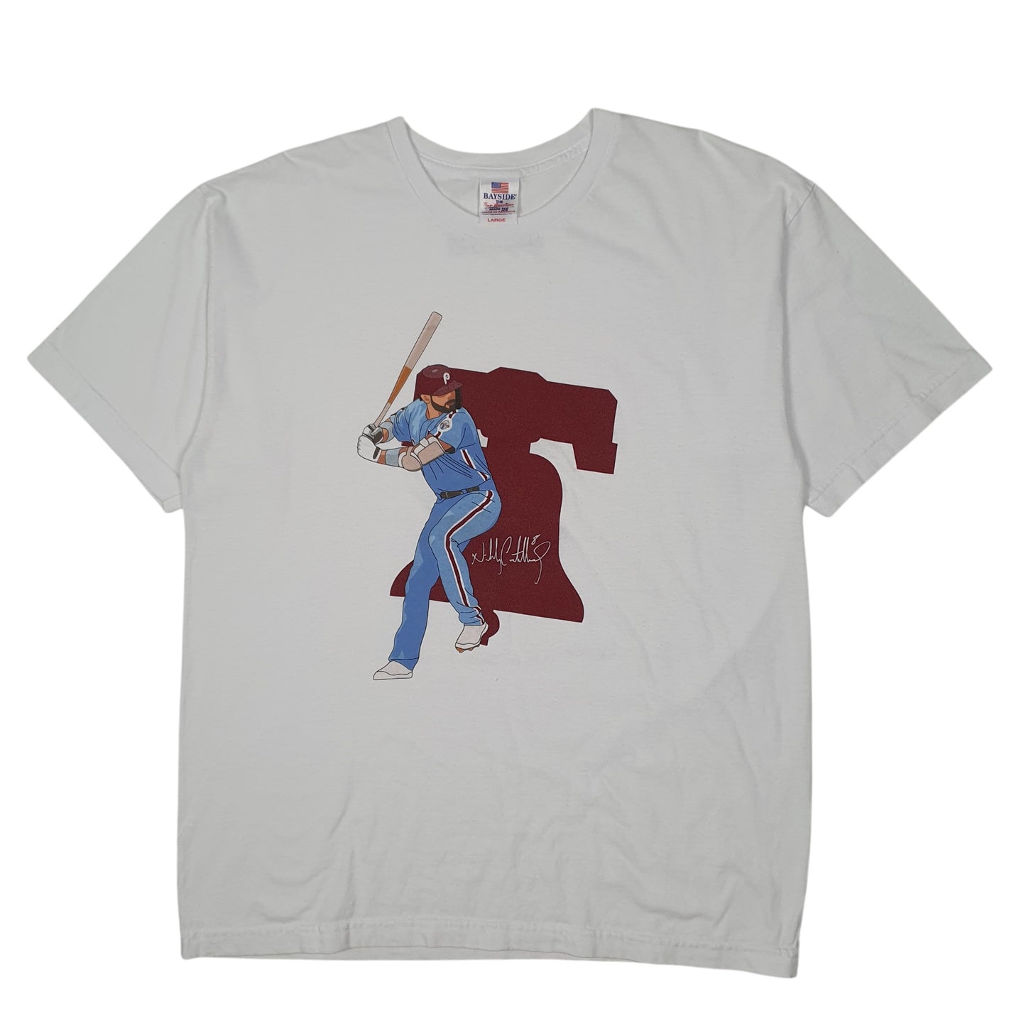 Mens White Bayside Vintage 90s Made In USA MLB Phillies Baseball Short Sleeve T Shirt