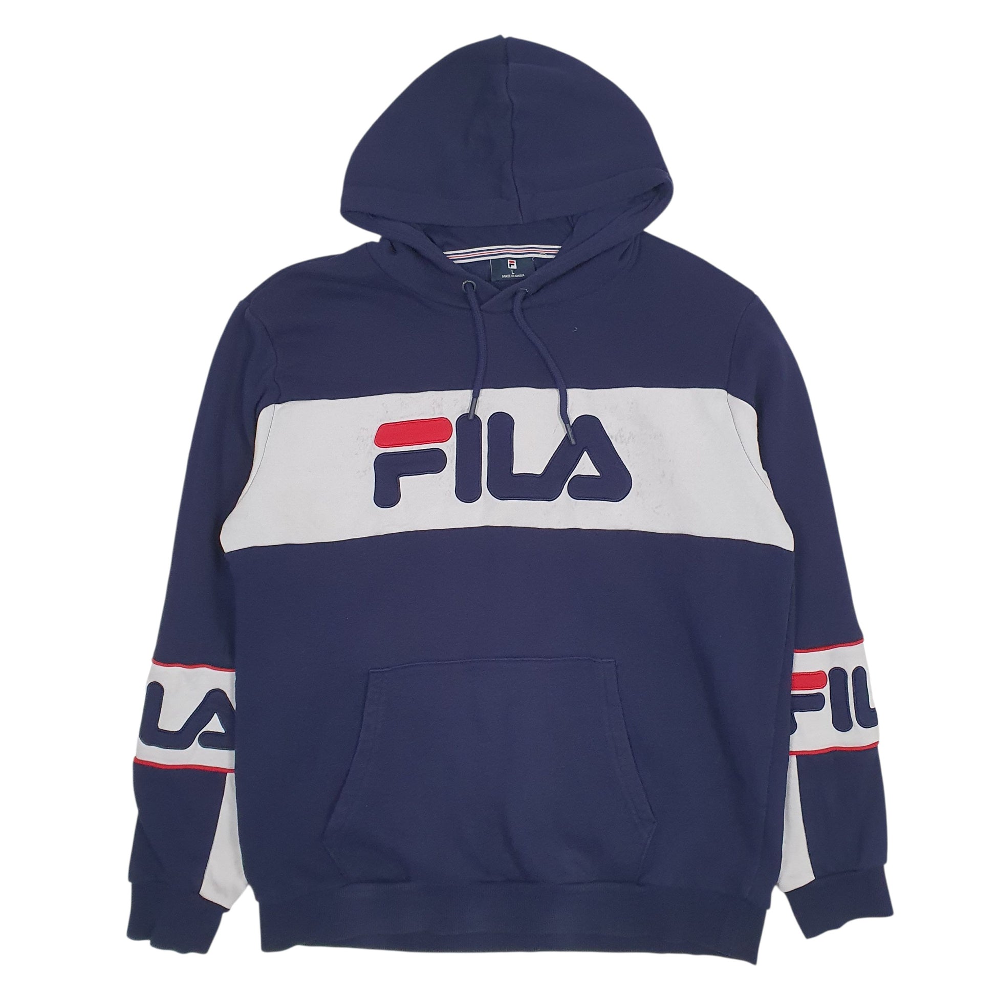 Mens Navy Fila Spellout Hoodie Jumper