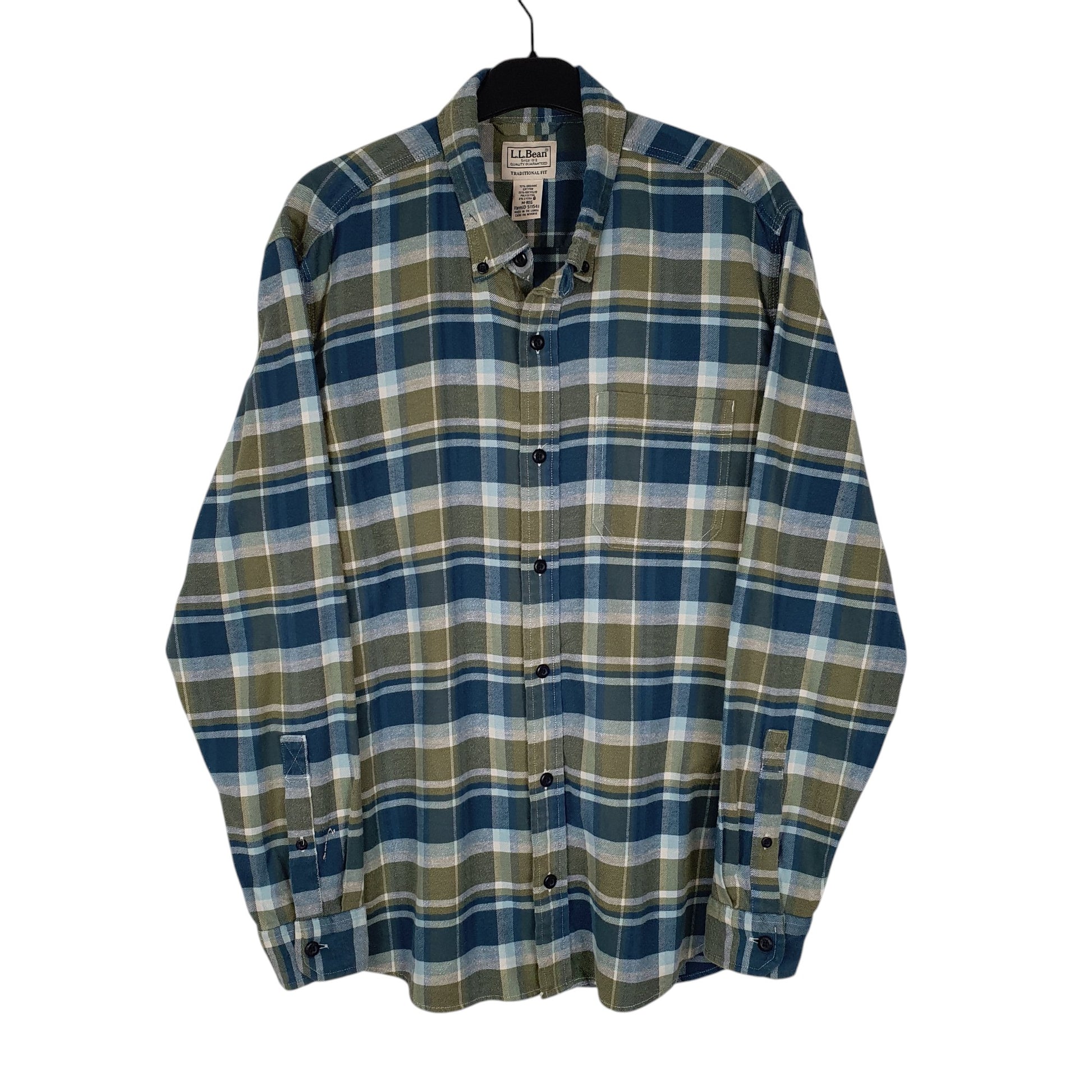 Mens Blue L.L.Bean Thick Flannel Plaid Long Sleeve Shirt