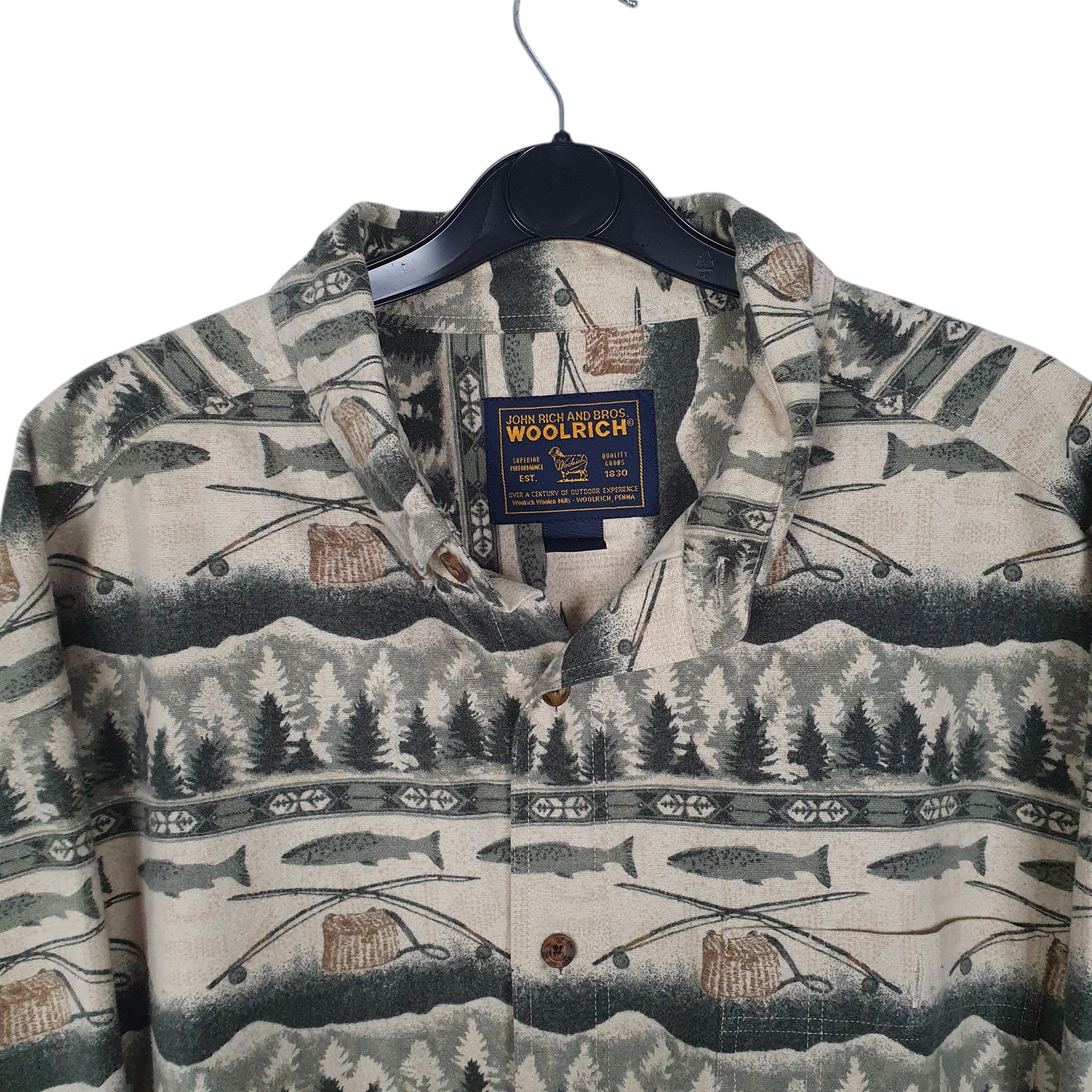 Mens Green Woolrich Wildlife Nature  Shirt