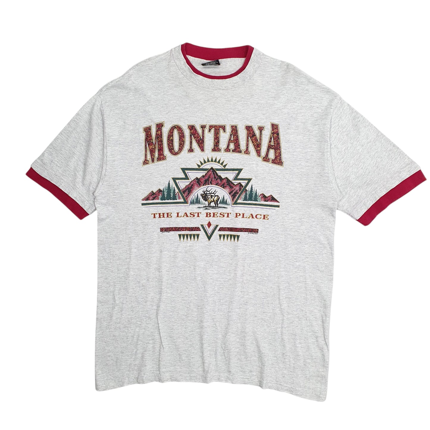 Mens Grey Signal Vintage 90s Made In USA Montana Short Sleeve T Shirt