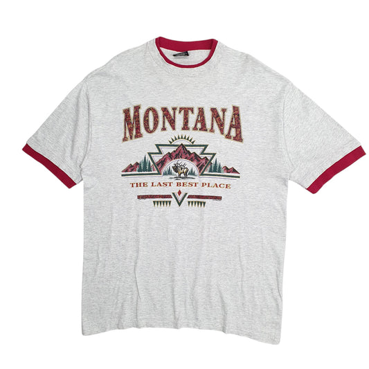 Mens Grey Signal Vintage 90s Made In USA Montana Short Sleeve T Shirt