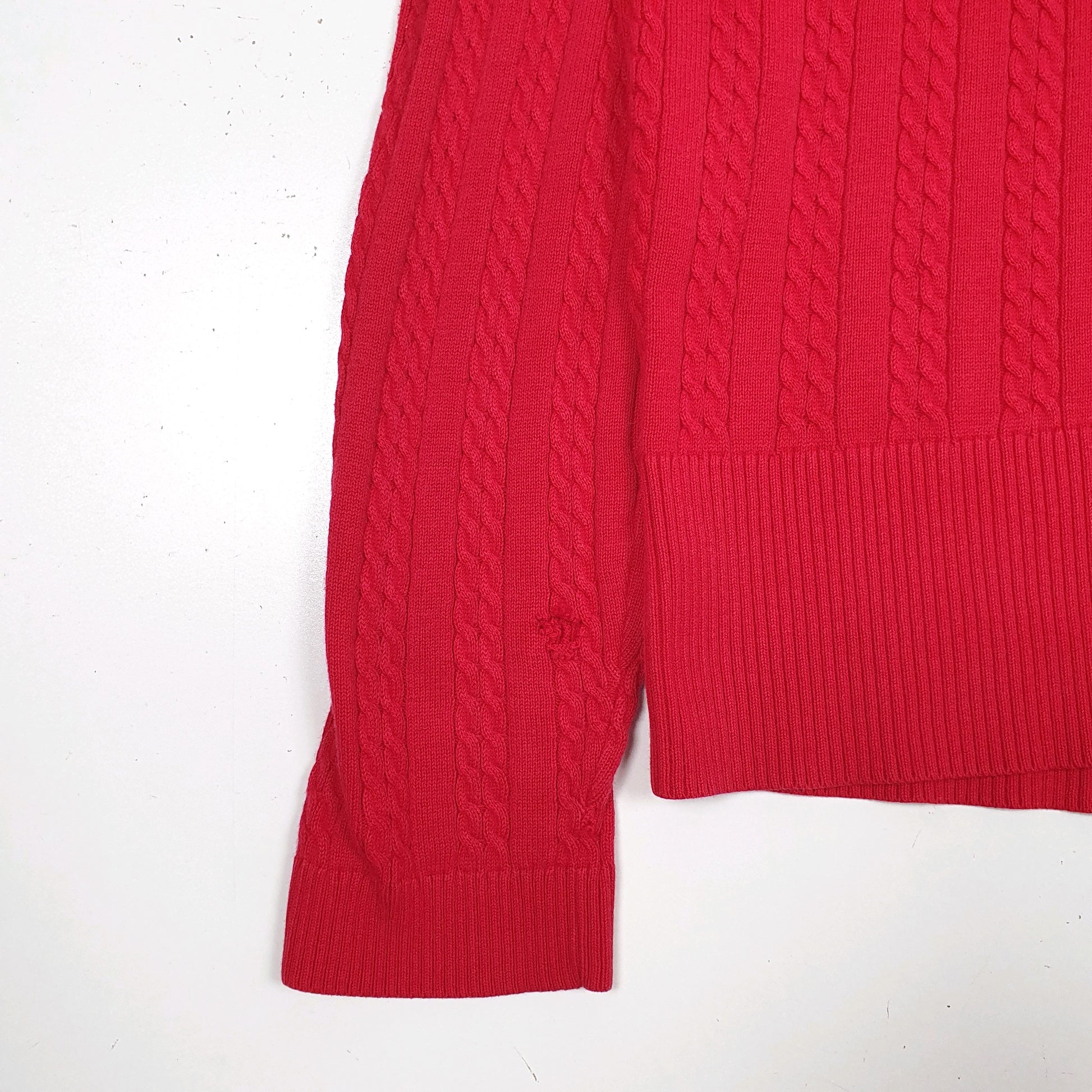 Womens Red Tommy Hilfiger Cable Knit V Neck Jumper
