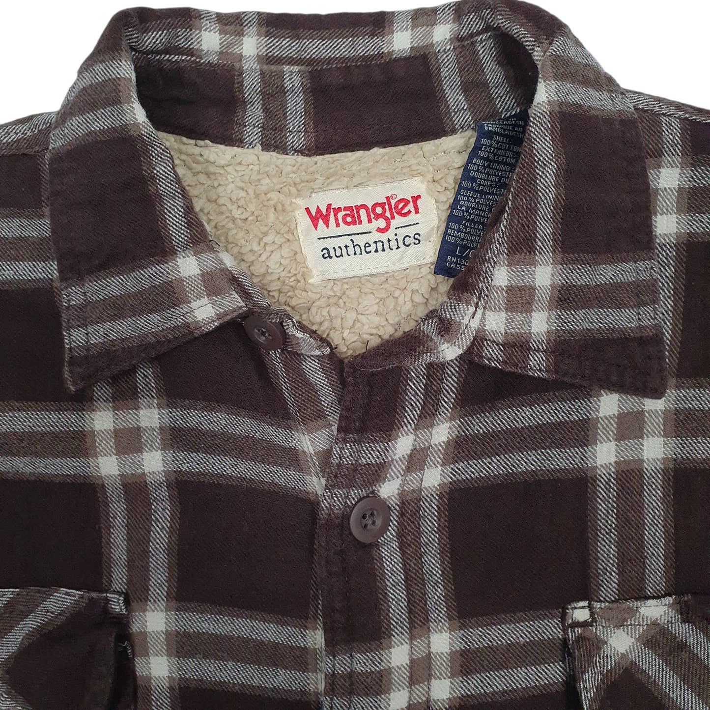 Mens Brown Wrangler Plaid Sherpa Lined  Coat