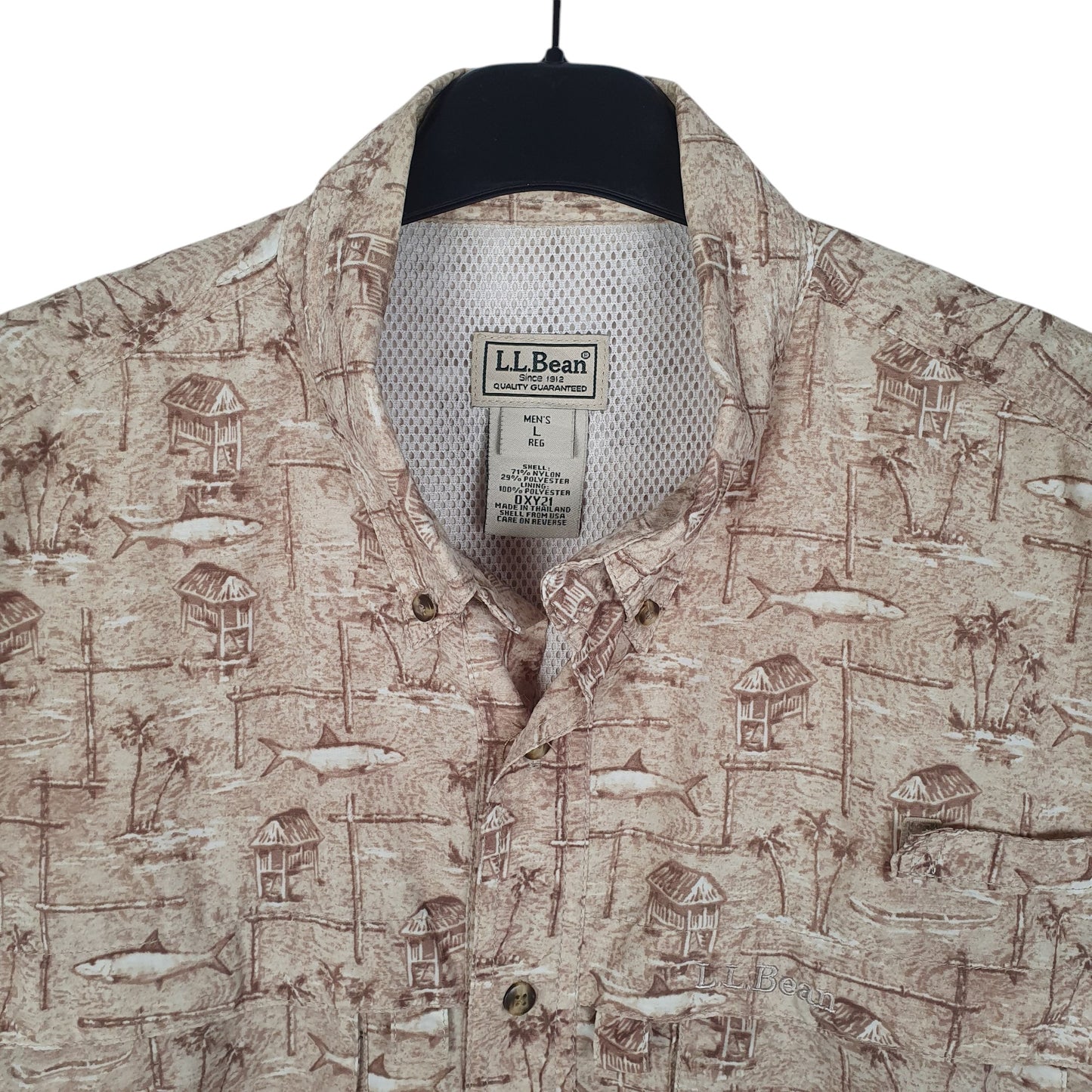 Mens Beige L.L.Bean Hunting Fishing Hiking  Shirt