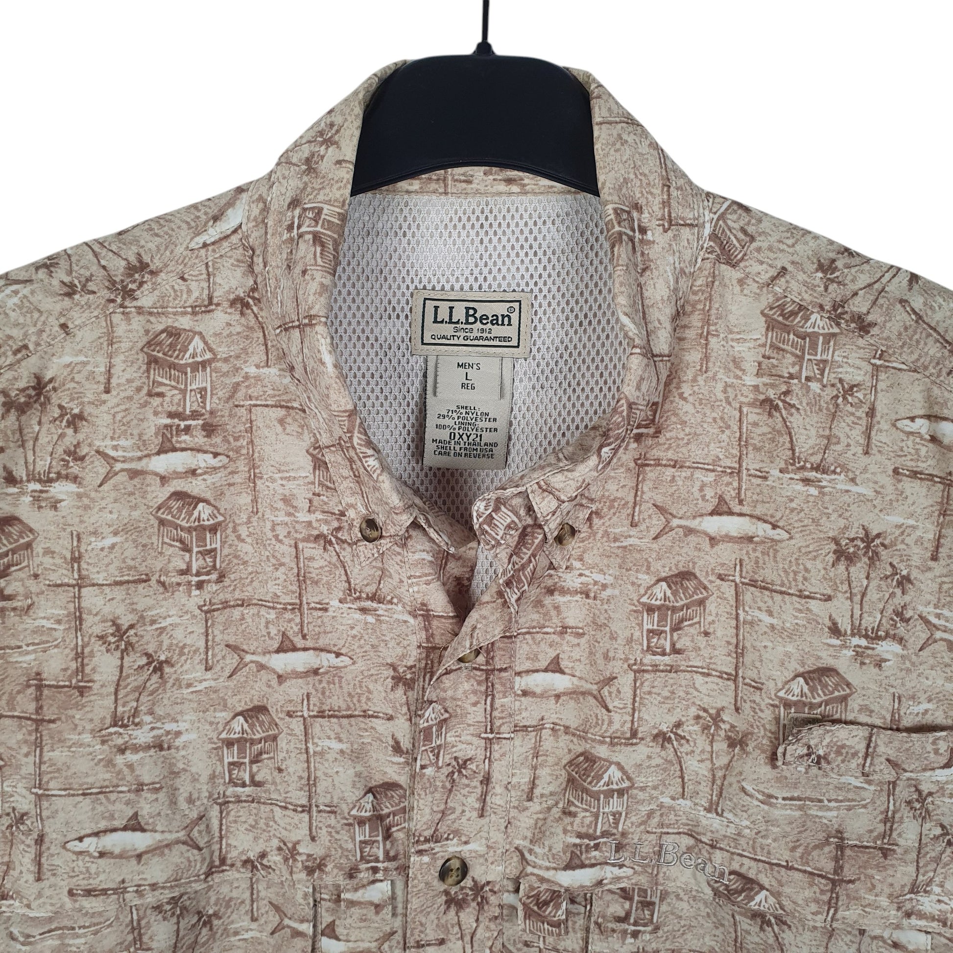 Mens Beige L.L.Bean Hunting Fishing Hiking  Shirt