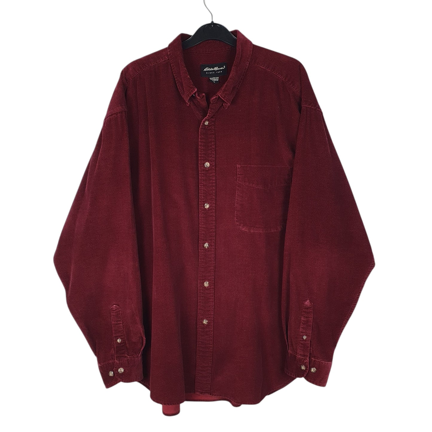Mens Burgundy Eddie Bauer Herringbone Corduroy Long Sleeve Shirt