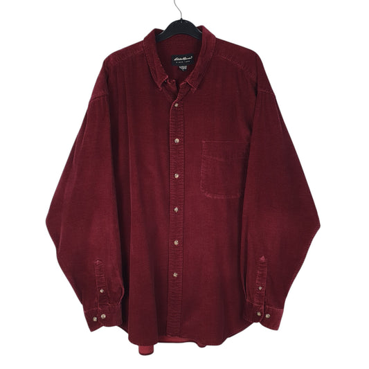 Mens Burgundy Eddie Bauer Herringbone Corduroy Long Sleeve Shirt