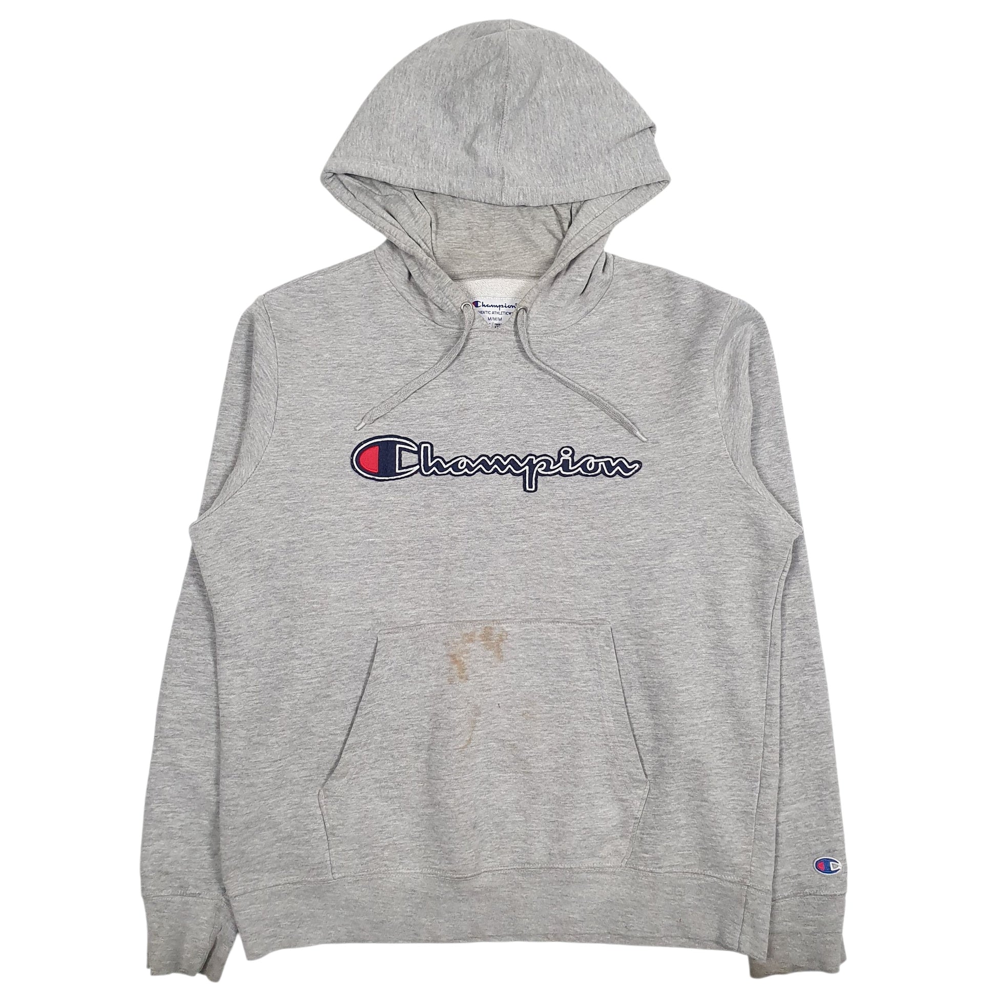 Mens Grey Champion Spellout Hoodie Jumper