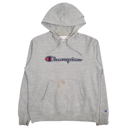 Mens Grey Champion Spellout Hoodie Jumper