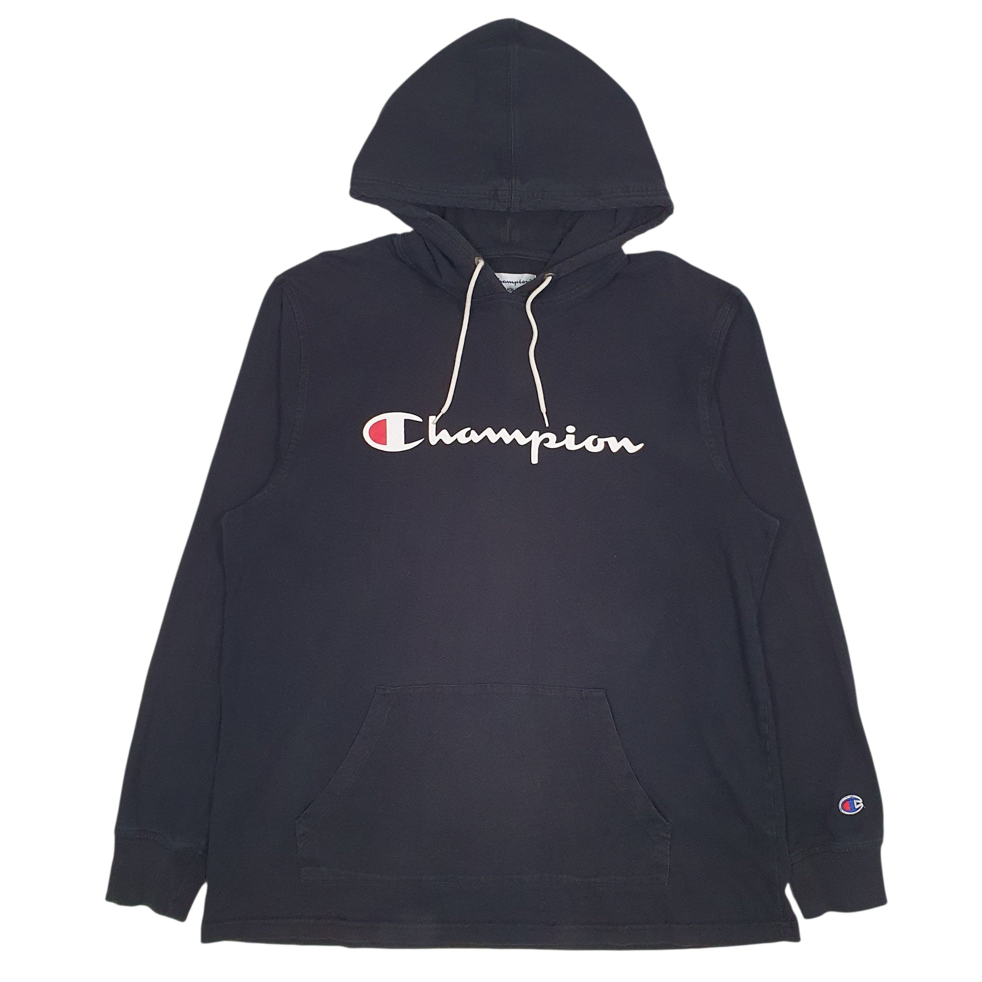 Mens Black Champion Spellout Lightweight Hoodie Jumper