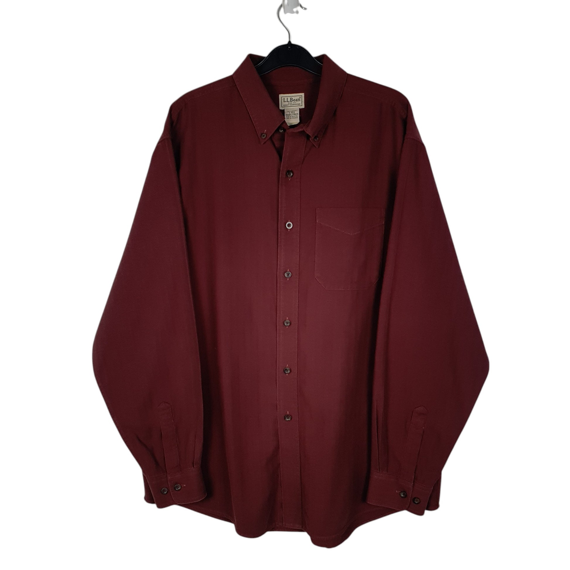 Mens Burgundy L.L.Bean Herringbone Long Sleeve Shirt