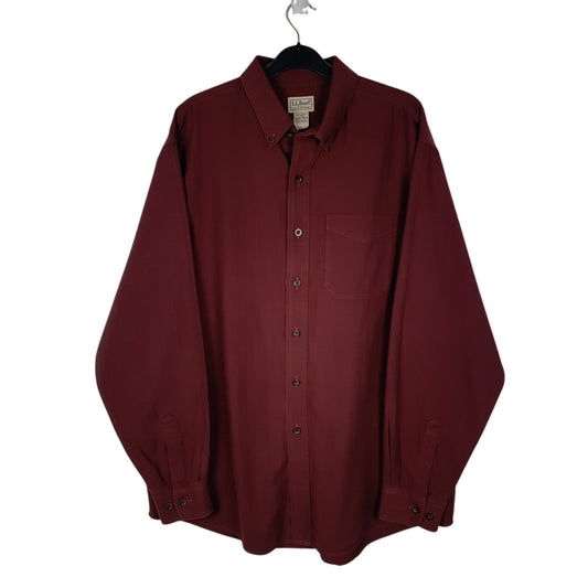 Mens Burgundy L.L.Bean Herringbone Long Sleeve Shirt