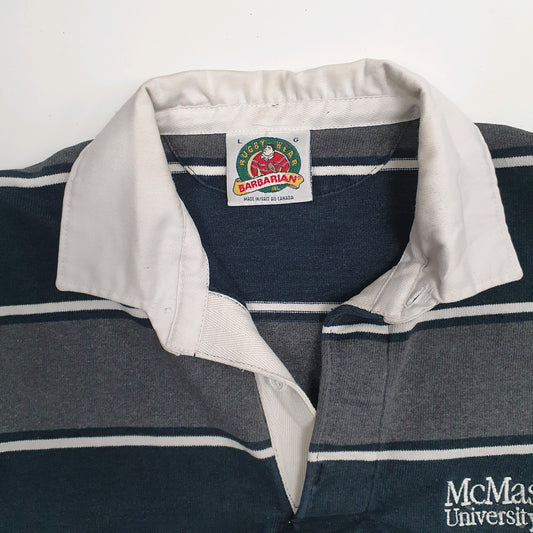 Mens Grey Barbarian Rugby Hoodie Polo Shirt