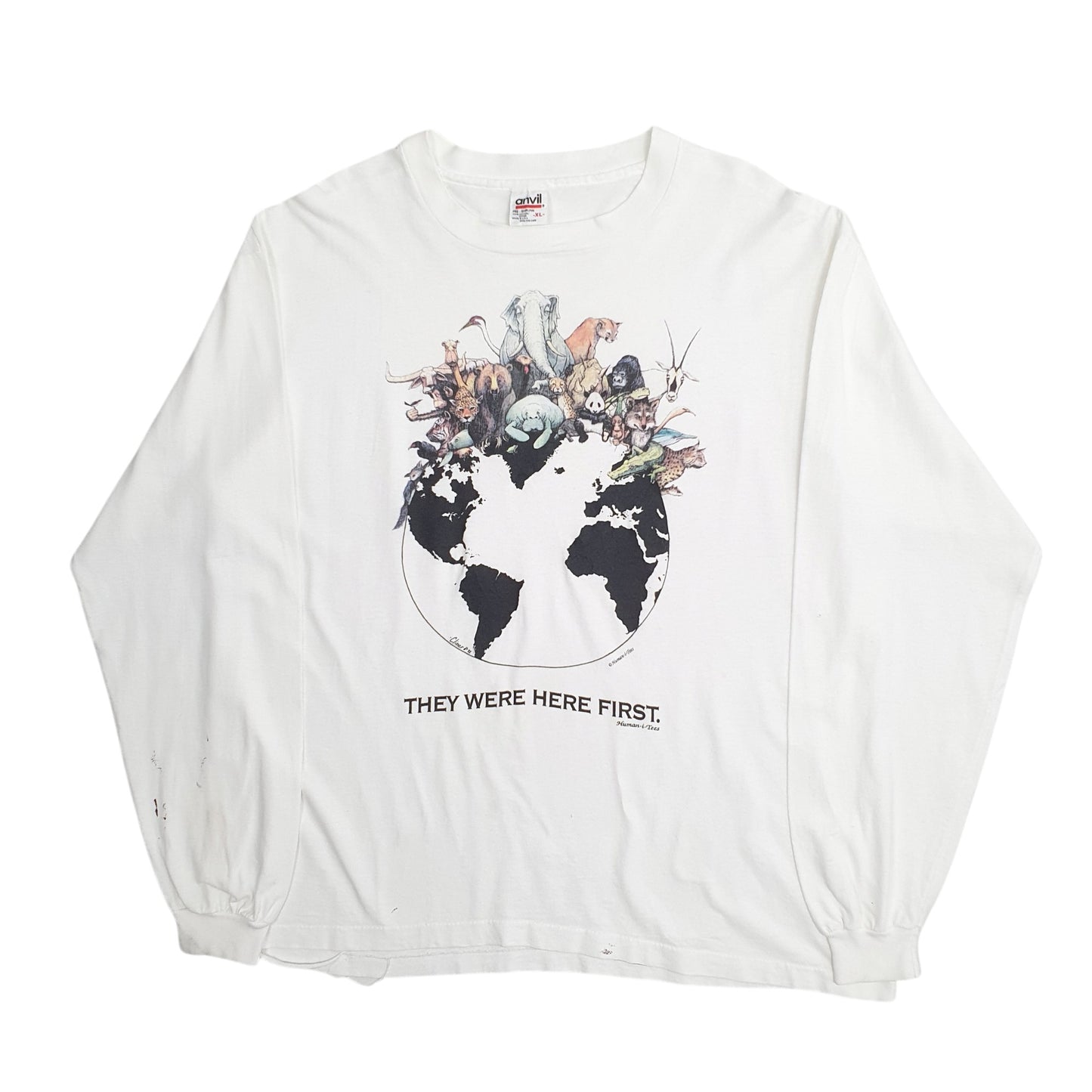 Mens White Anvil Single Stitch Vintage 90s Long Sleeve T Shirt