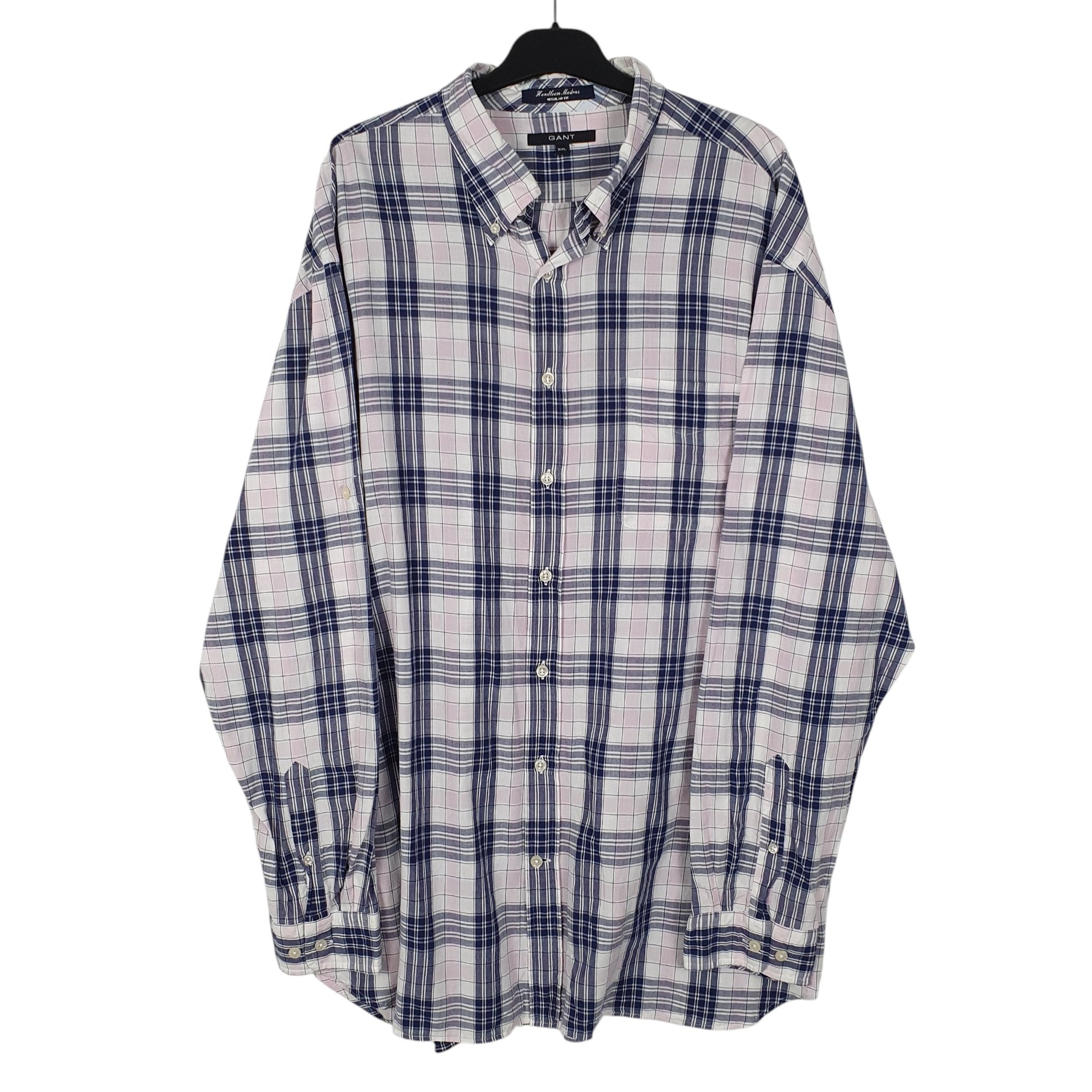 Mens Navy GANT Handloom Madras Long Sleeve Shirt