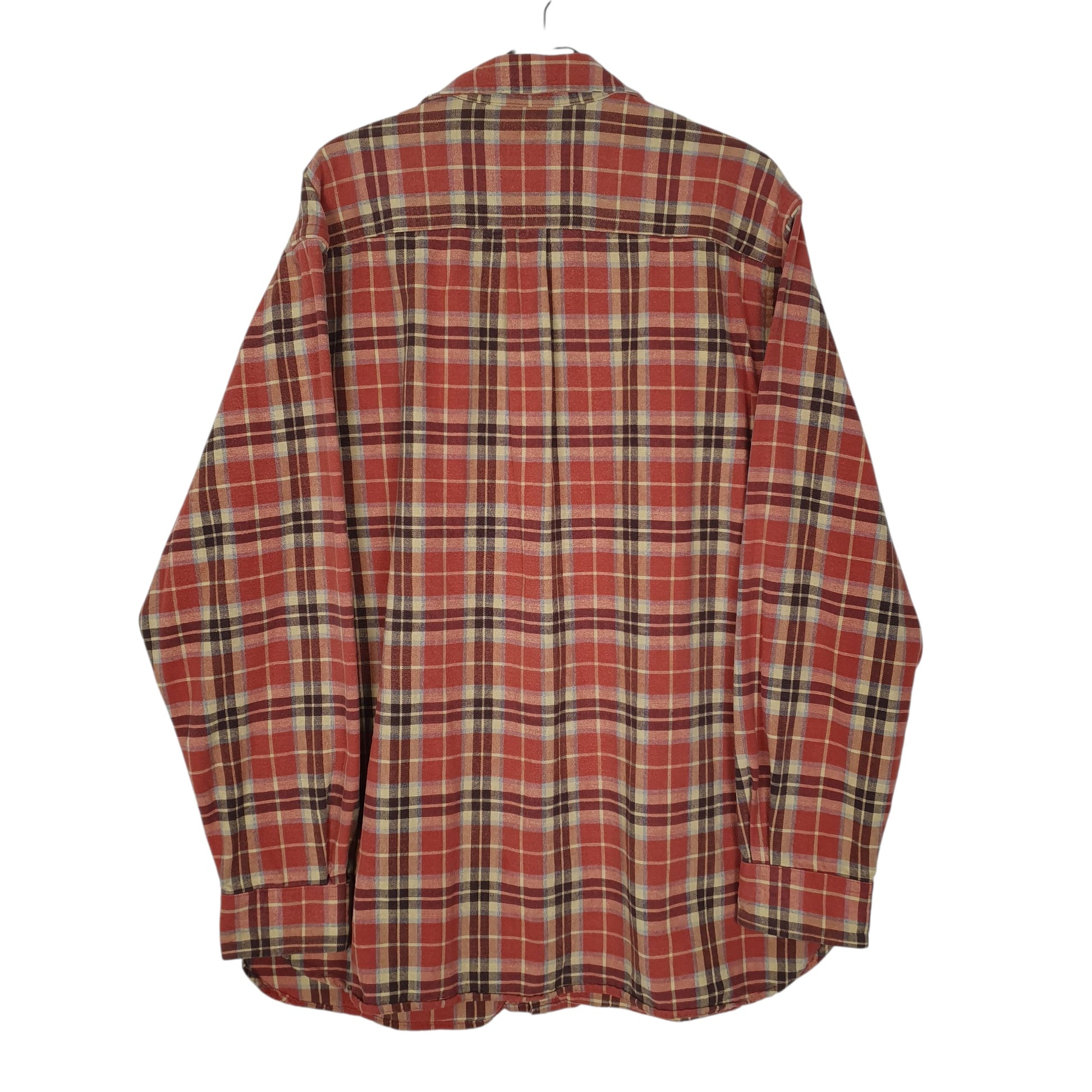 Mens Orange L.L.Bean Heavy Scotch Plaid Flannel  Shirt