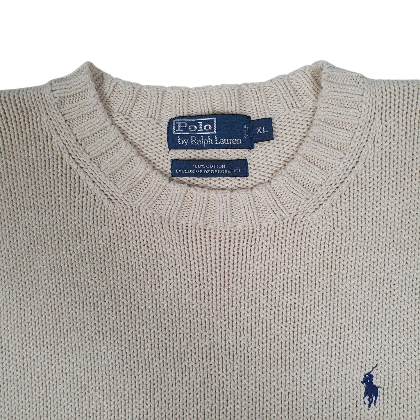 Mens Cream Polo Ralph Lauren Chunky Knit Crewneck Jumper