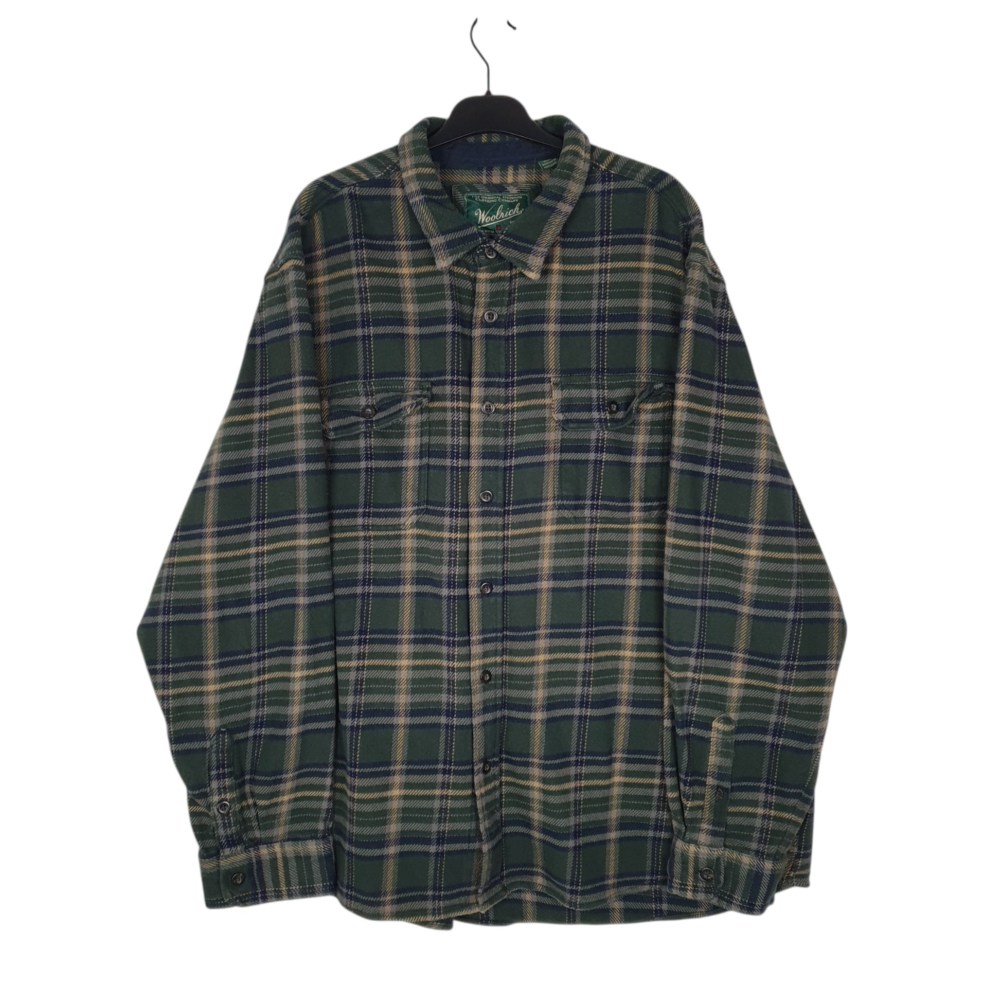 Mens Green Woolrich Thick Flannel Plaid Long Sleeve Shirt